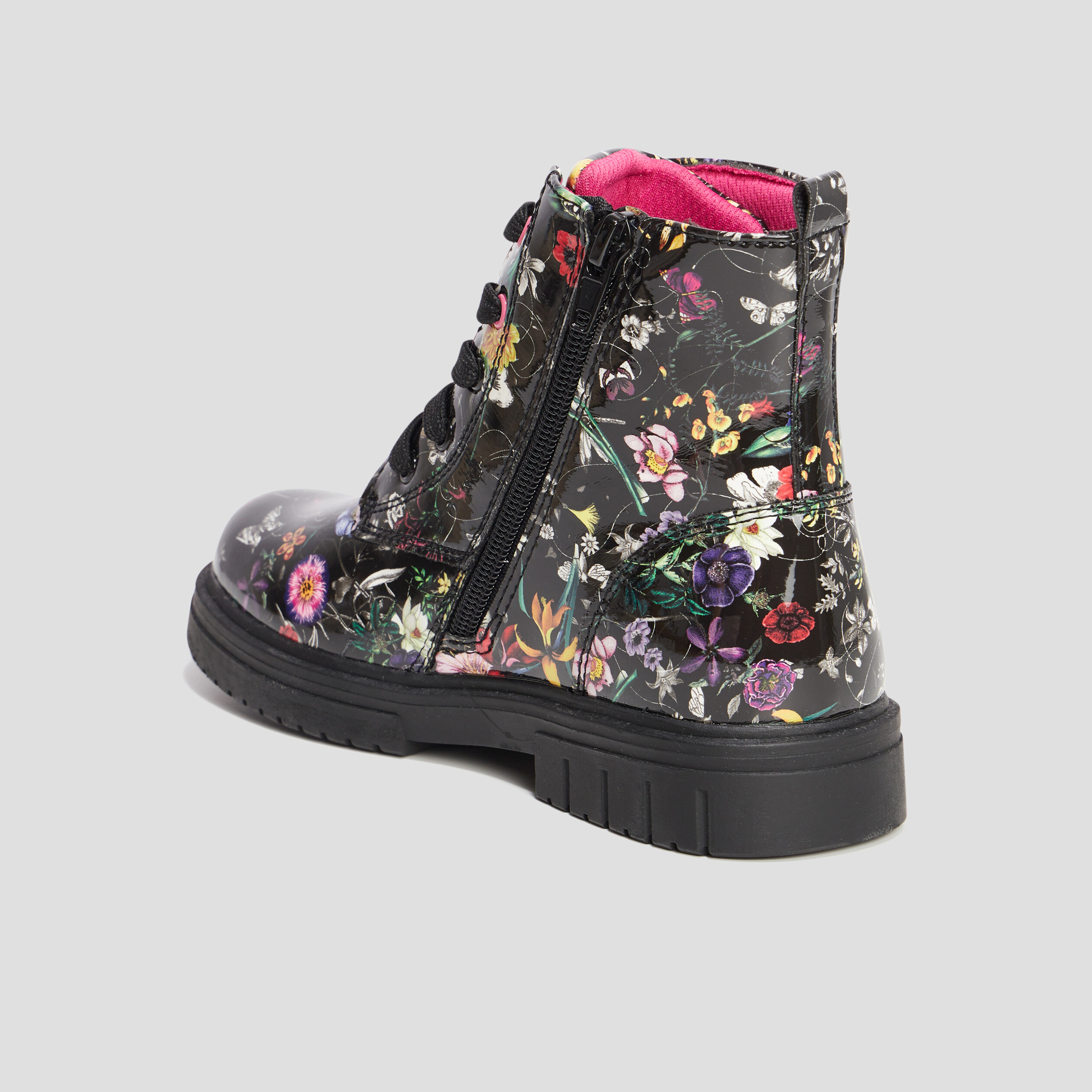 Bottines vernies crantées en cuir noir fille | La Halle