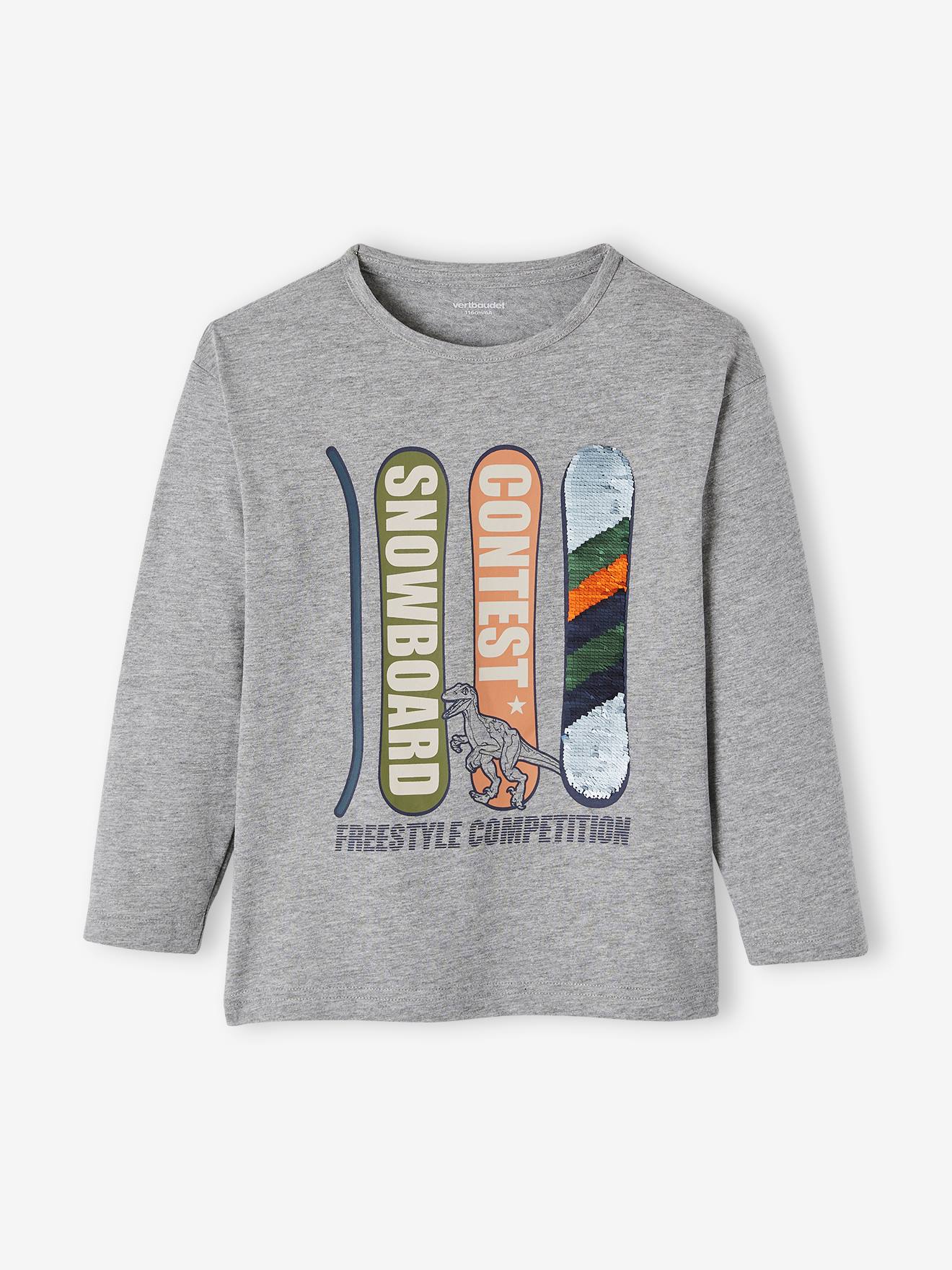 T-shirt motif ludique garçon gris clair chiné