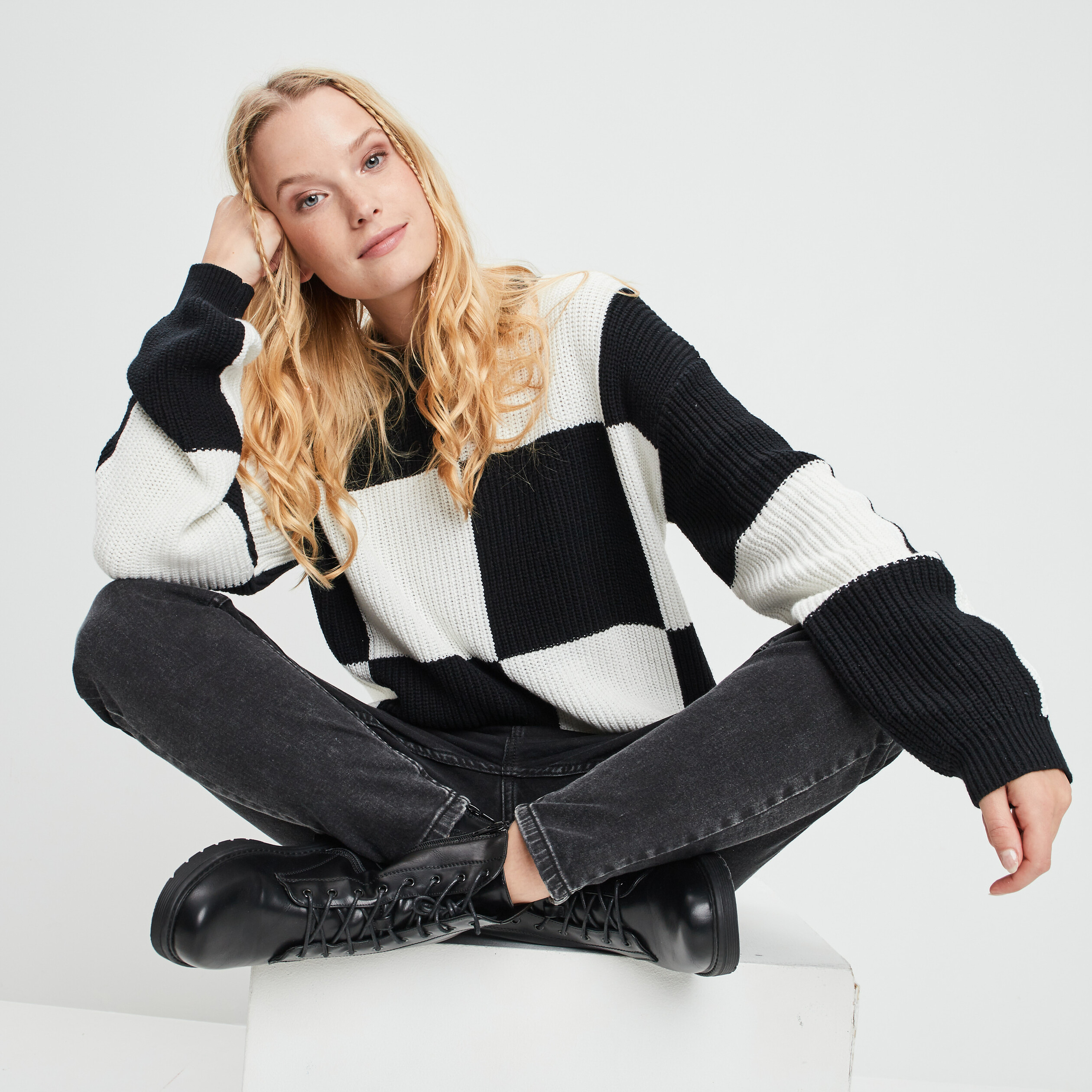 Pull avec col rond ecru femme | La Halle