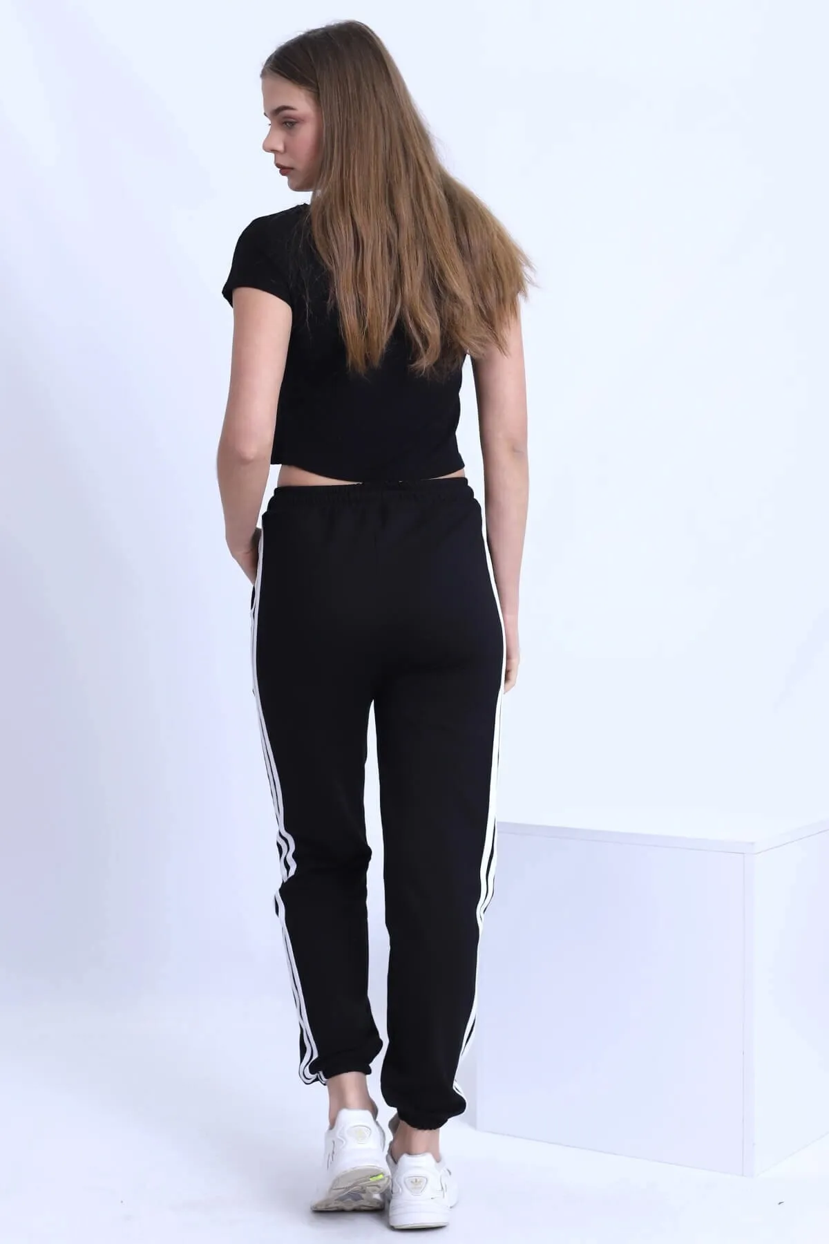 Deafox  Schwarze Jogginghose mit hoher Taille und Streifendetail