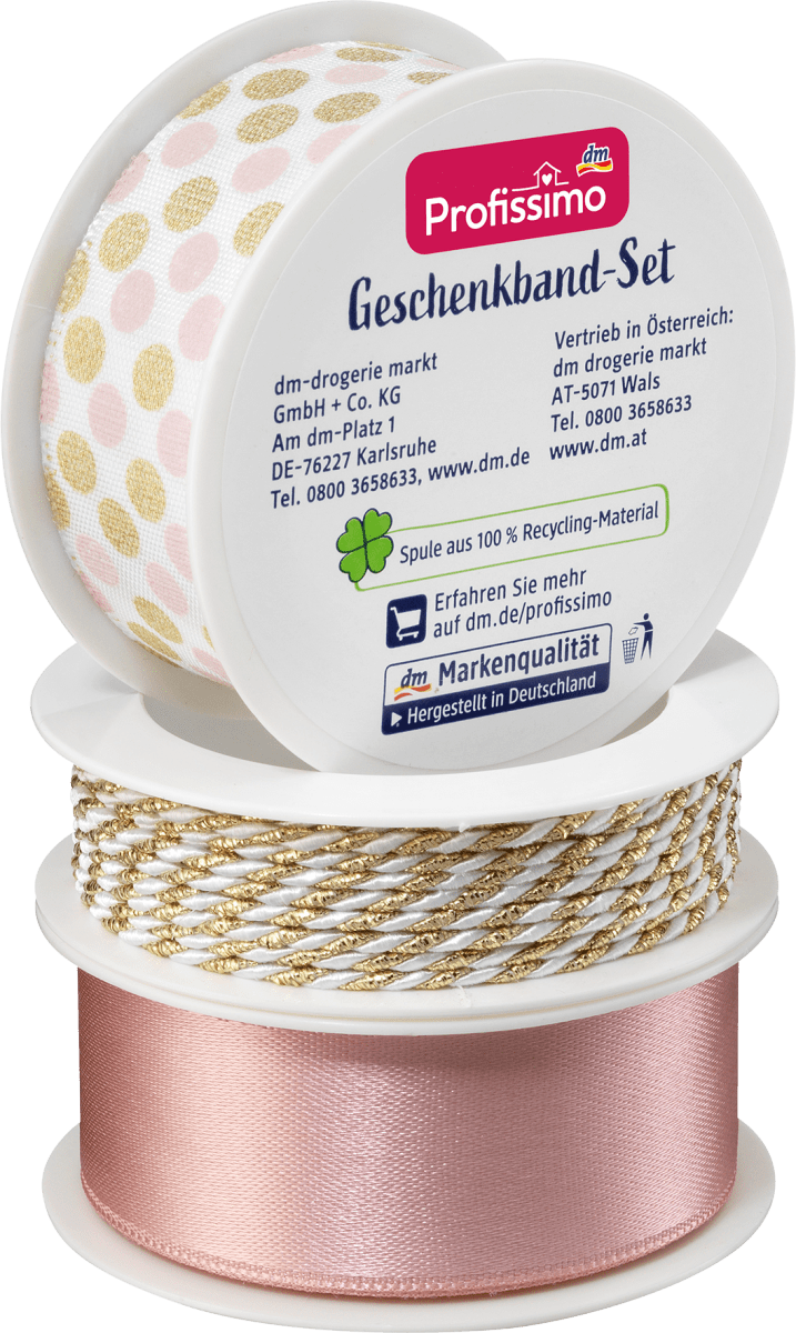 Geschenkband-Set \rose/weiß-gold, 11 m