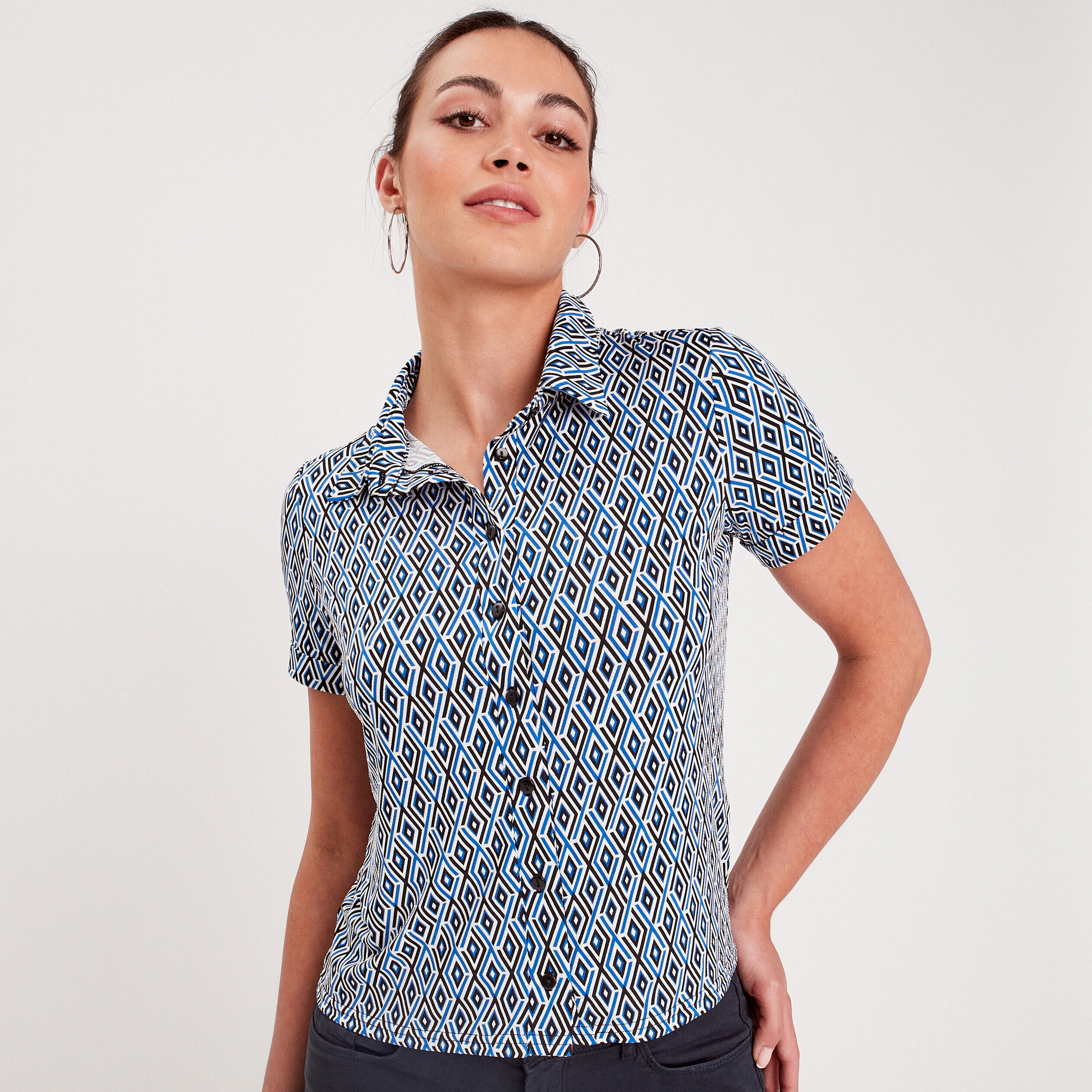Chemise manches courtes noir femme | Cache Cache