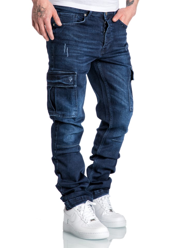 Amaci&Sons Regular Slim Cargo Jeans MIAMI in Dunkelblau günstig kaufen