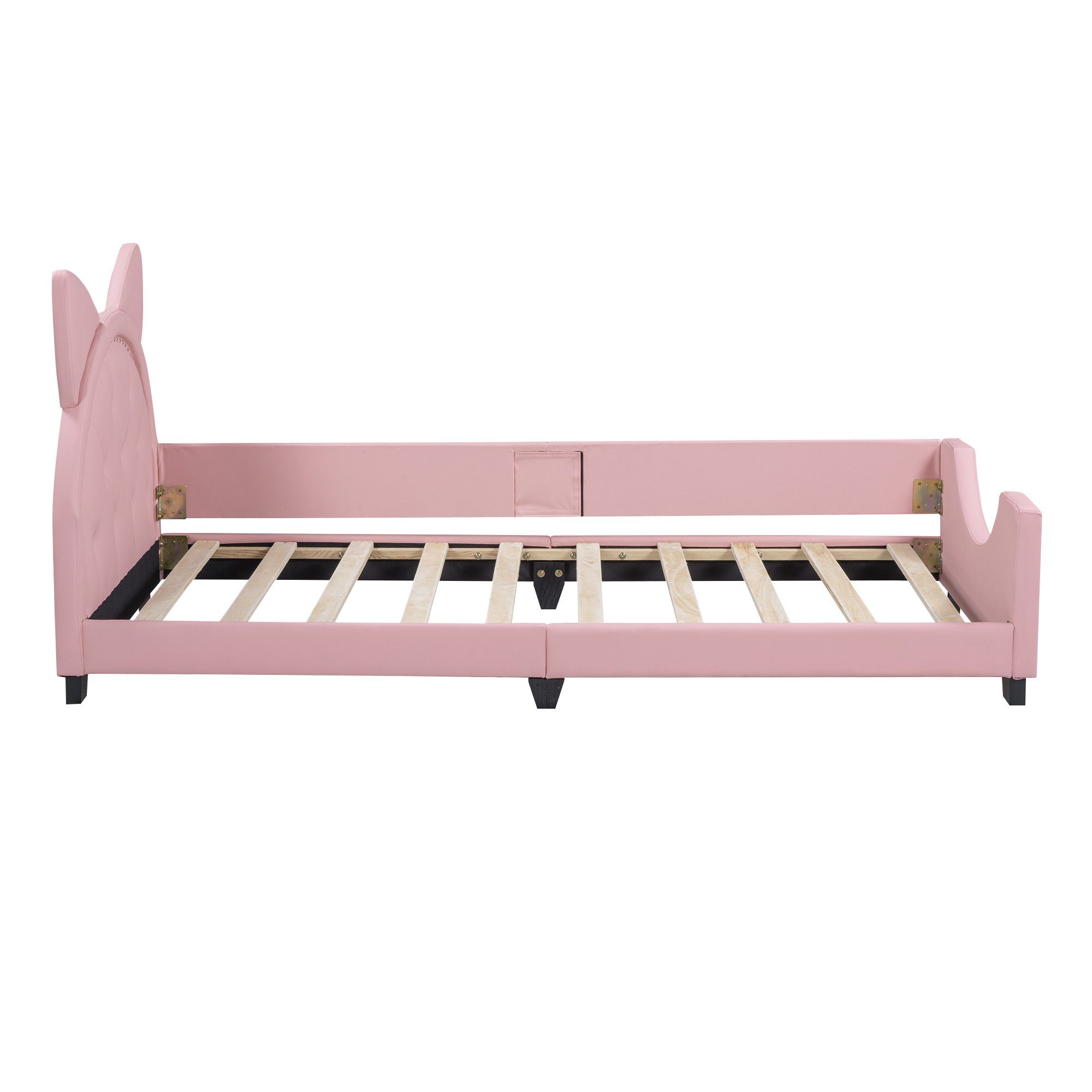 REDOM Polsterbett Einzelbett, Kinderbett, mit Holz Lattenroste und Rückenlehne (Form von Karton-Ohren, 90 x 200cm), Ohne Matratze