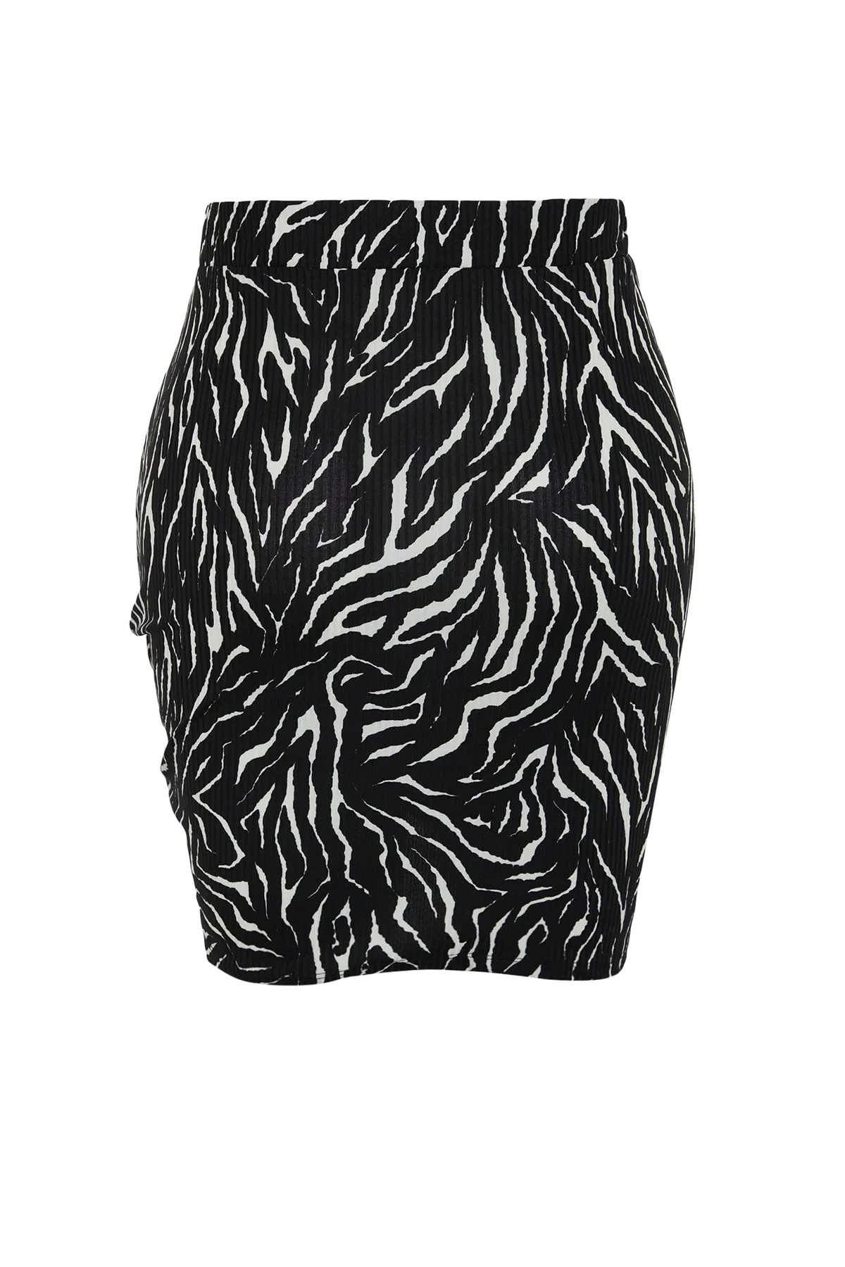 Trendyol Curve  Mehrfarbiger Strickrock mit gerafftem Tiermuster TBBSS22ET00001