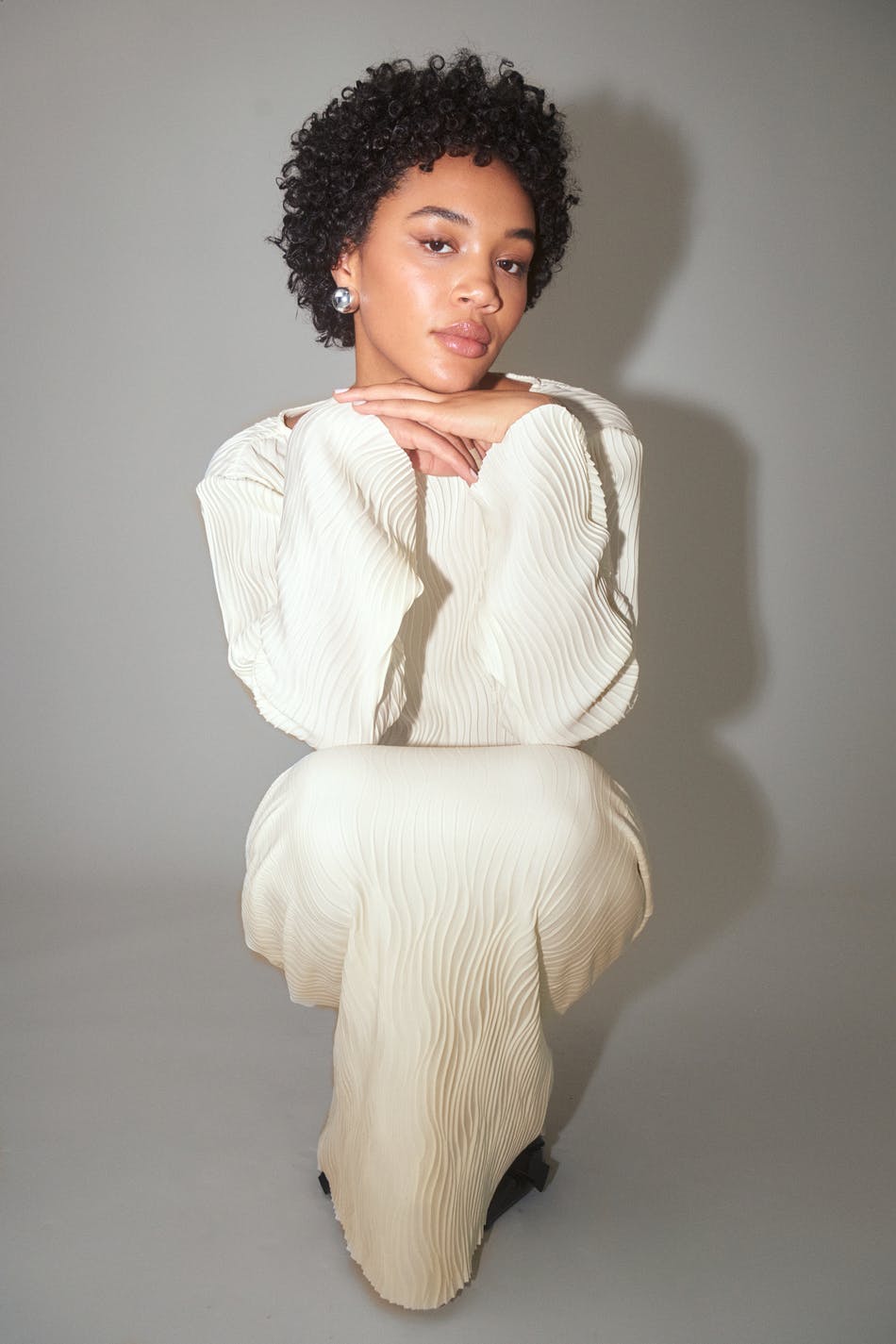 Pleated boatneck top