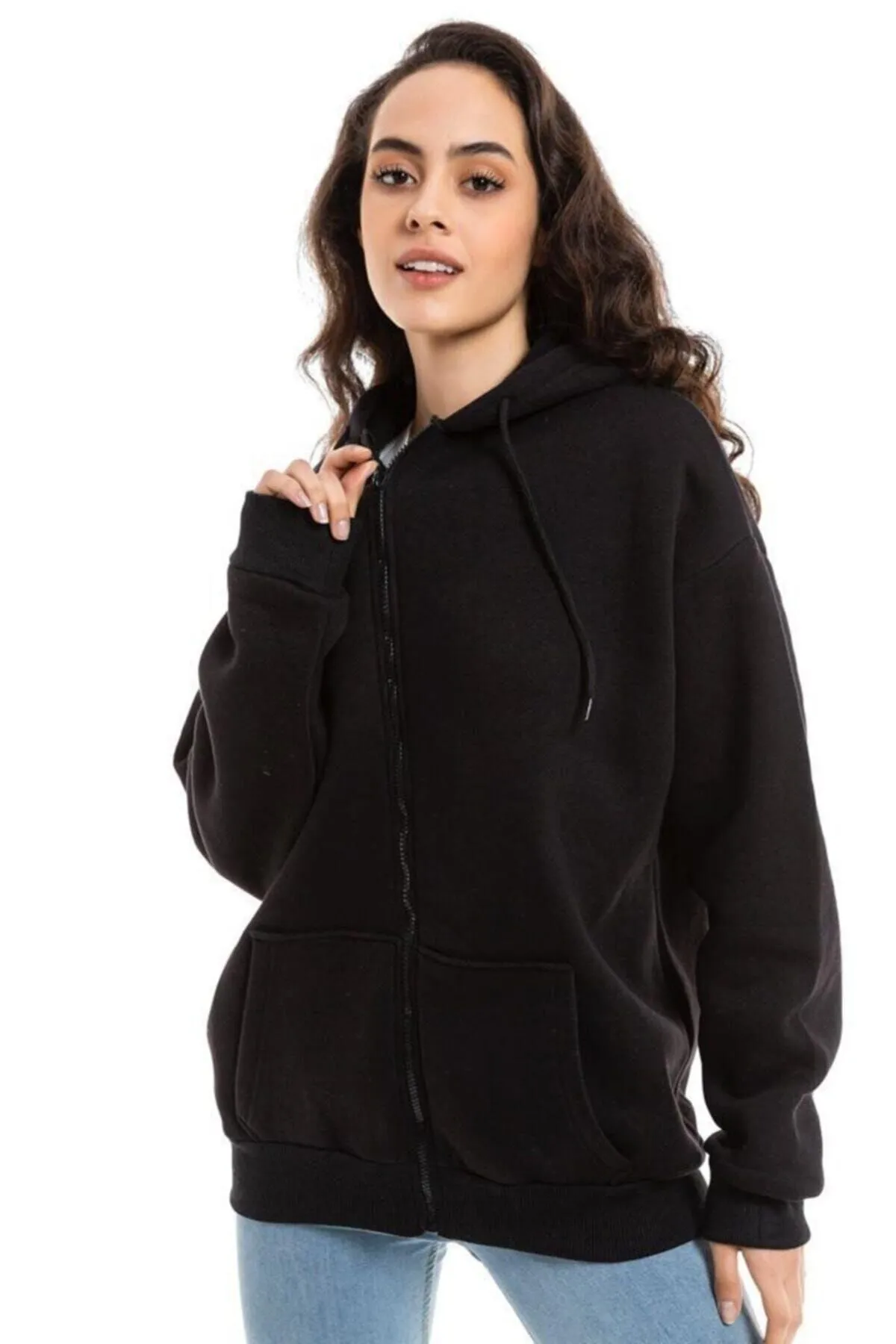 Çınar Bez Çanta  Schwarzes Unisex-Basic-Sweatshirt mit Kapuze und Reißverschluss