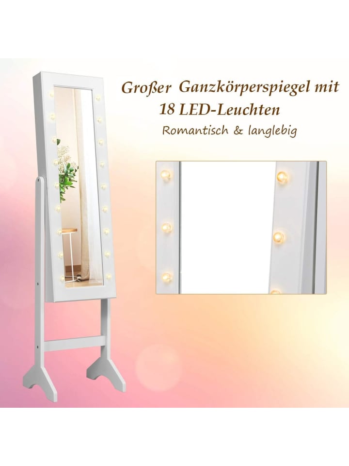 COSTWAY Schmuckschrank mit 18 LEDS in Weiß günstig kaufen 145 cm