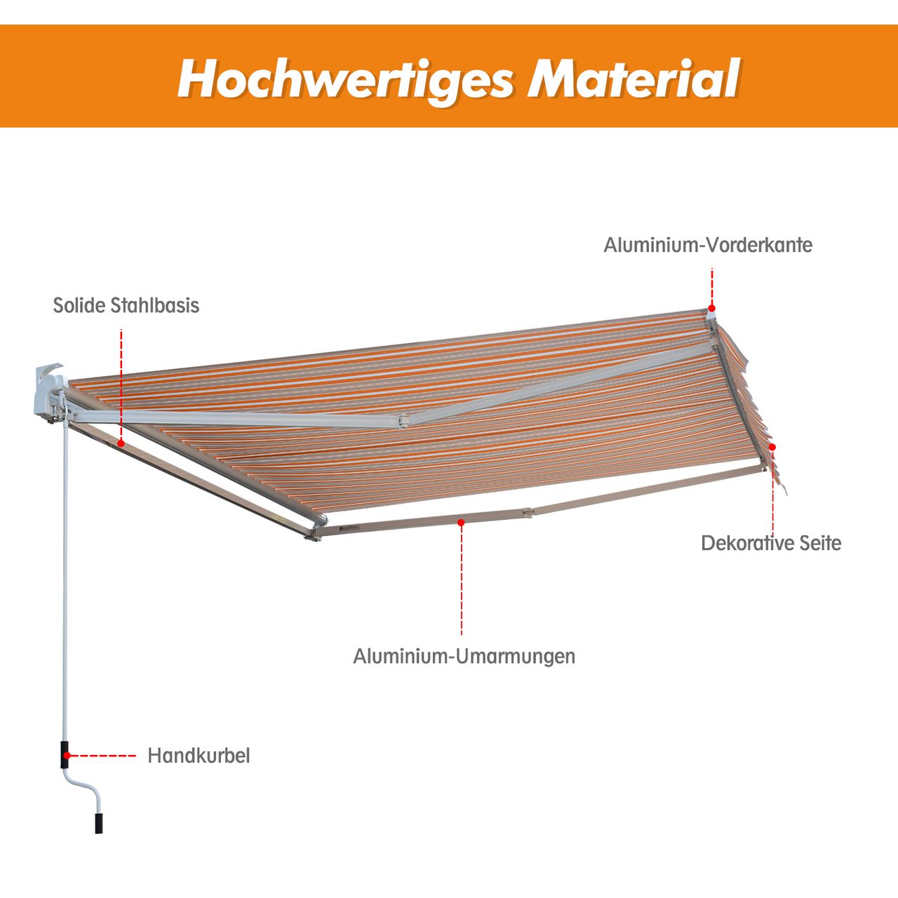 Outsunny Markise Alu-Markise Aluminium-Gelenkarm-Markise mehrfarbig (Modell2)