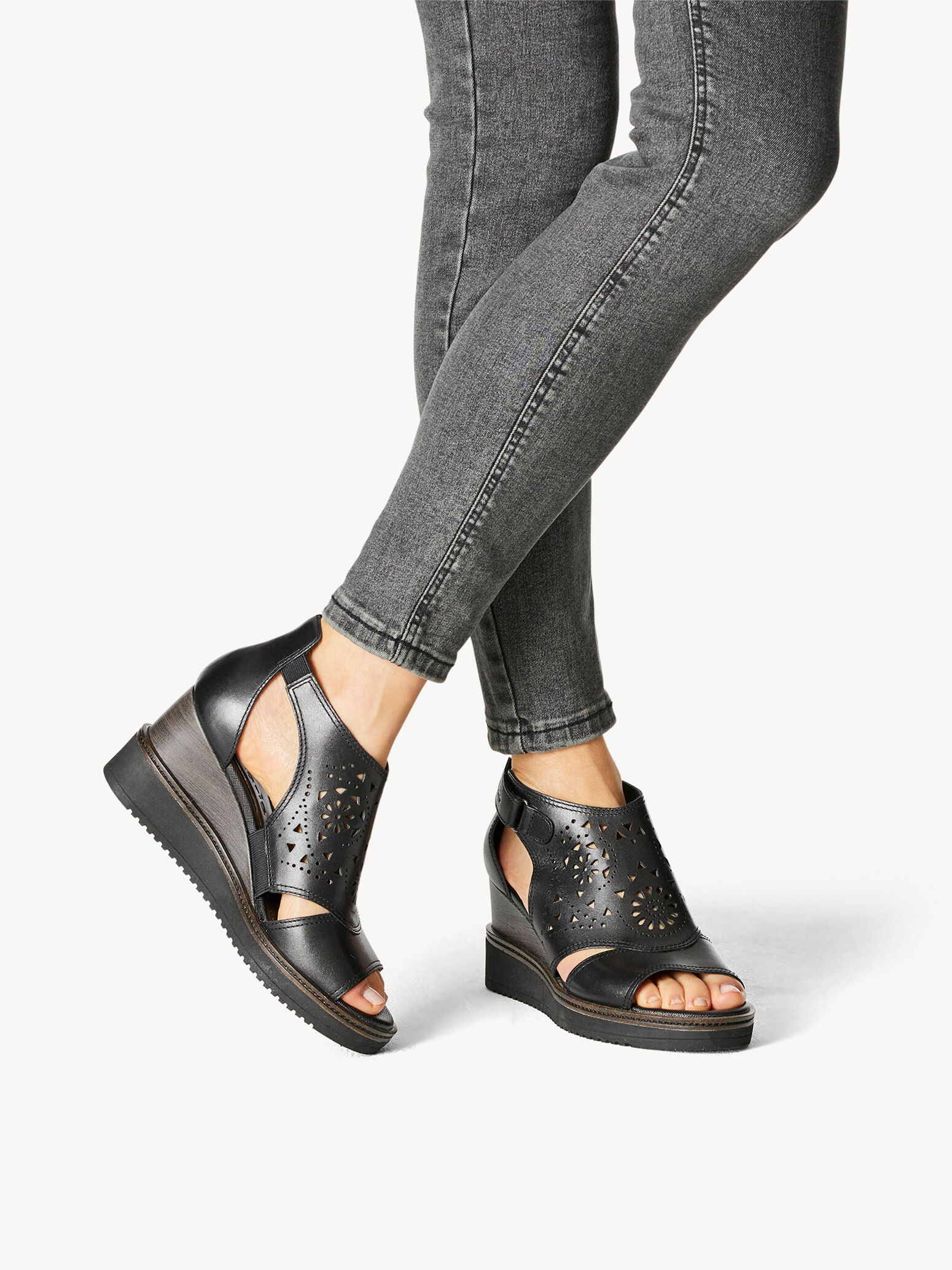 Sandale à talon en cuir - noir