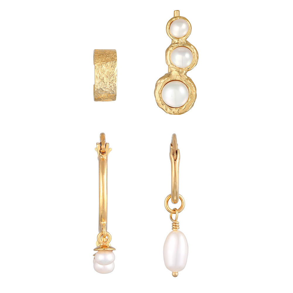 Elli Elli Boucles d'Oreilles Femmes Earcuff Créole Earclimber Set élégant avec perles  Boucles d'oreilles