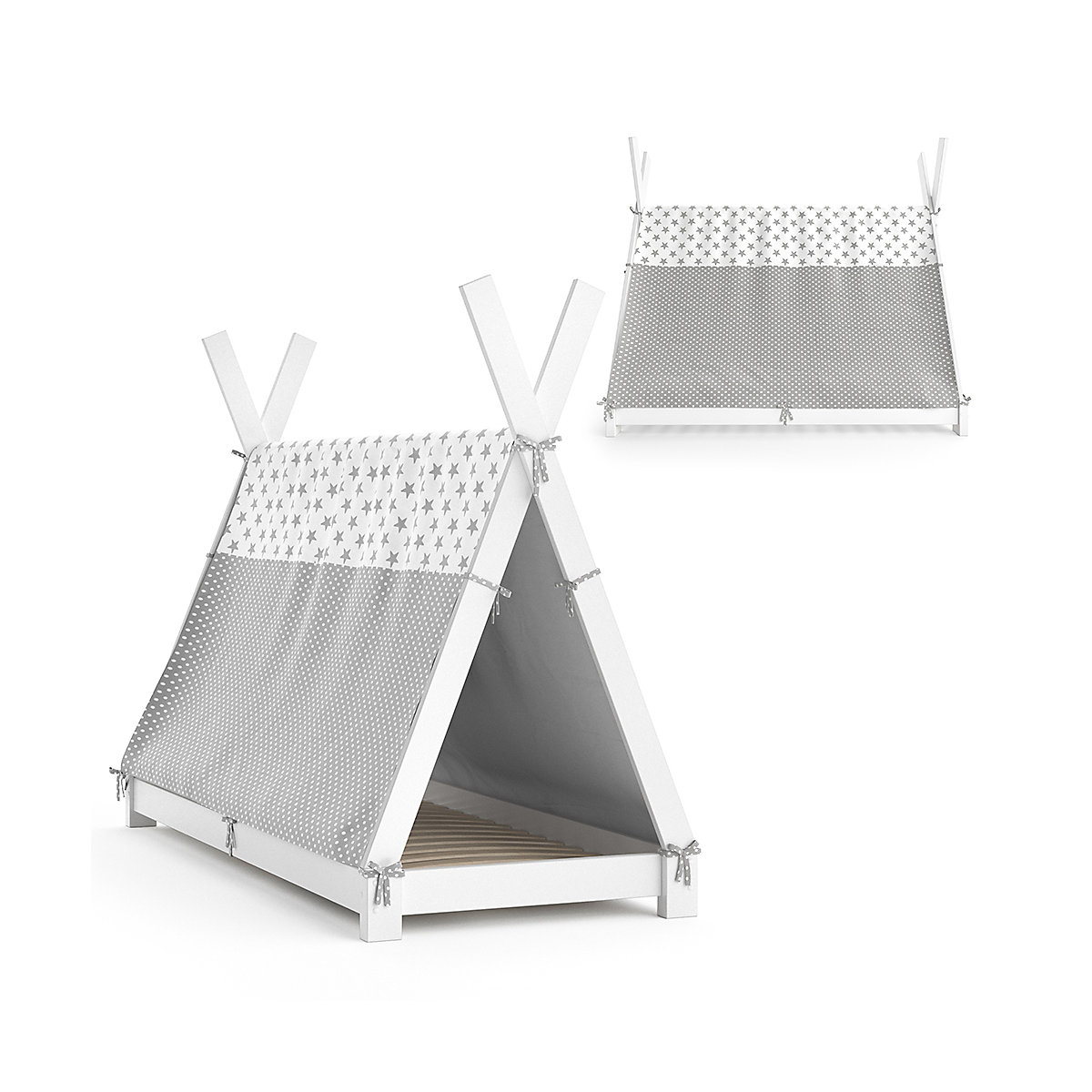 Kinderbett Hausbett Tipi + Überwurf 80x160cm Indianerzelt Indianerbett