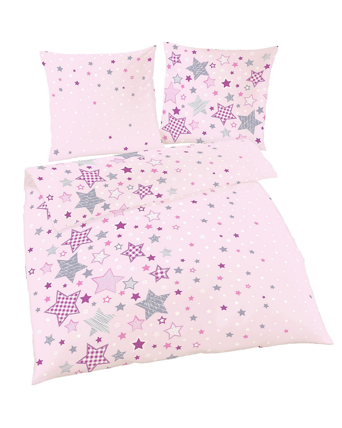 Kinder-Bettwäsche Mädchen Sterne, Biber, rosa 135 x 200 cm + 80 x 80 cm