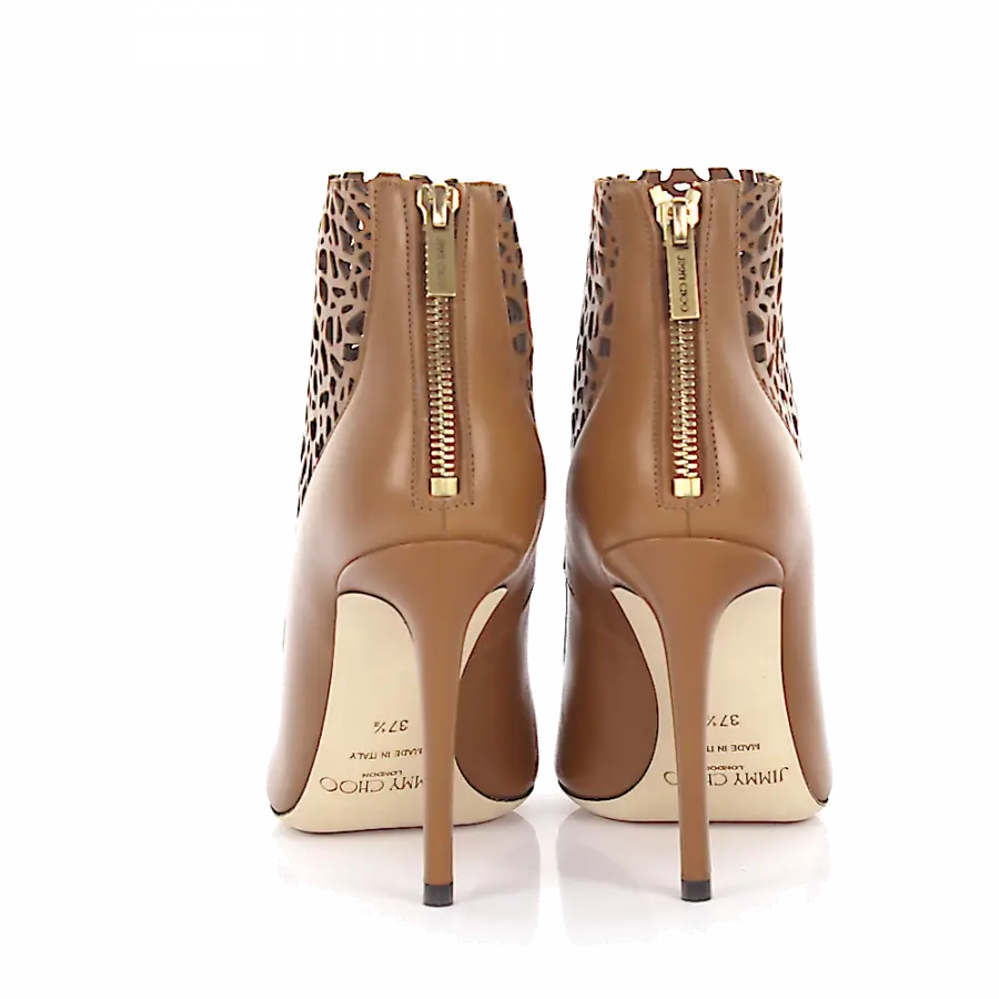 Jimmy Choo - High Heels Stiefeletten Glattleder Kalbsleder perforiert braun - braun