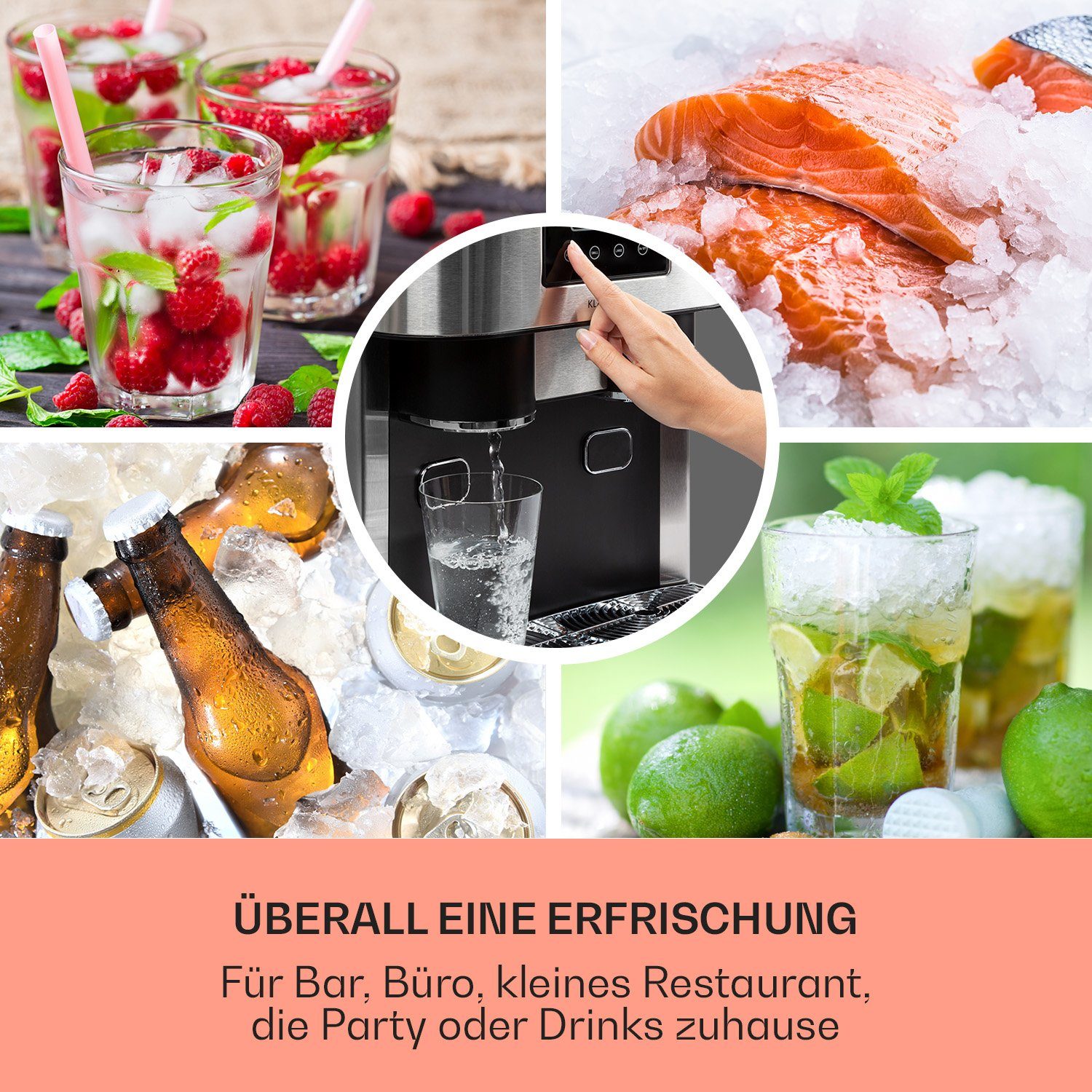 Klarstein Eiswürfelmaschine Eiszeit Crush, Eiswürfelmaschine mit Crushed Ice Eiswürfelbereiter Ice Cube Maker