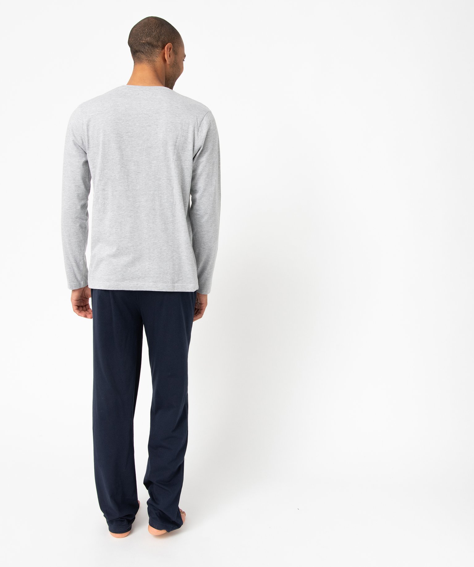 Pyjama homme à manches longues et pantalon large gris | GEMO