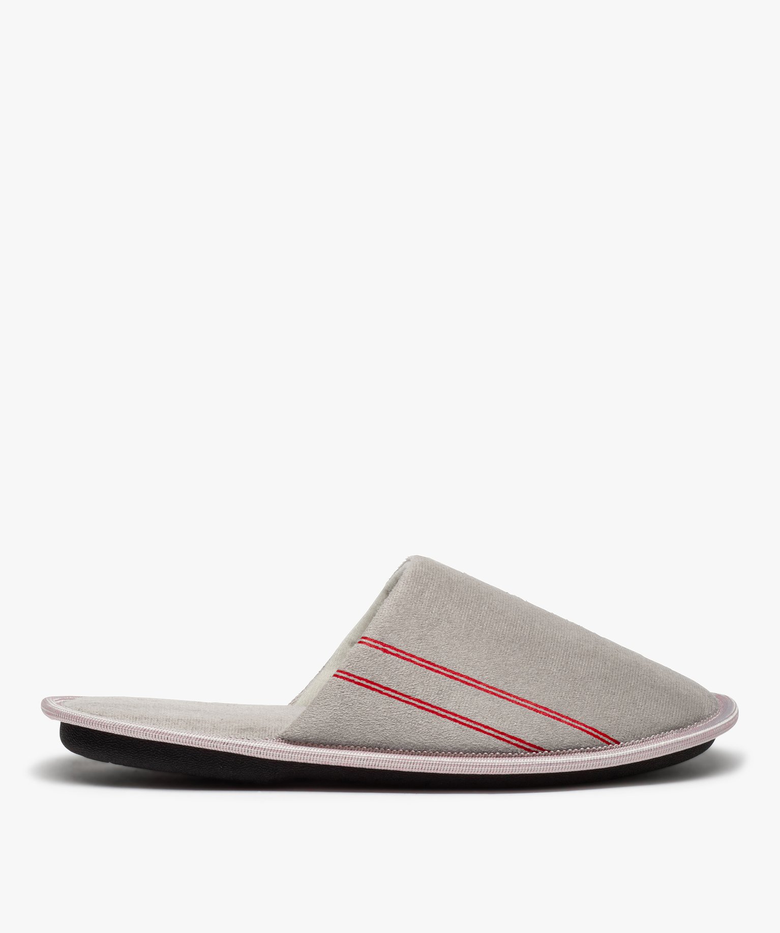 Chaussons homme mules plates en velours ras uni gris | GEMO