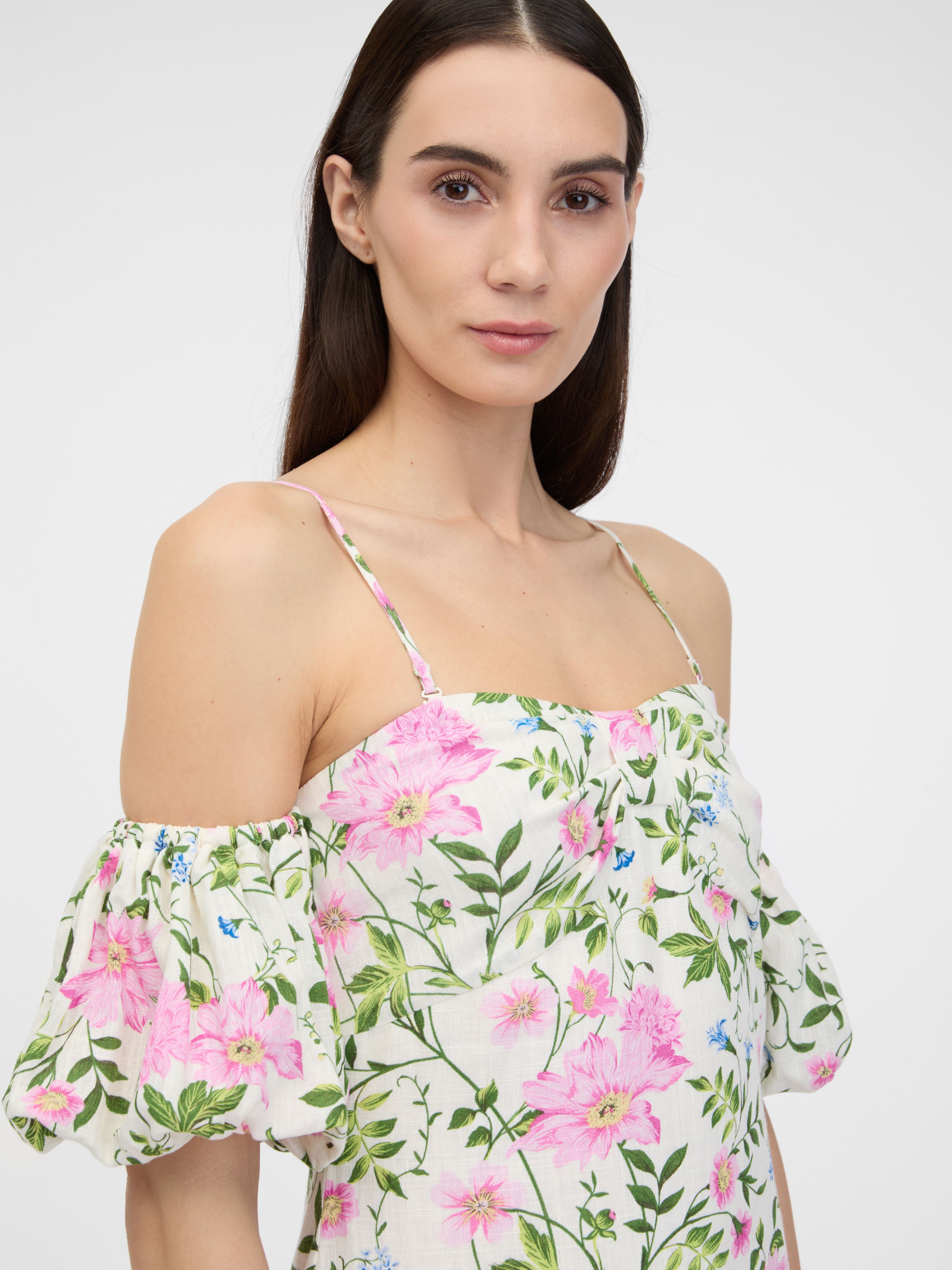 Cremefarbenes Damen-Midi-Kleid mit Leinen ORSAY