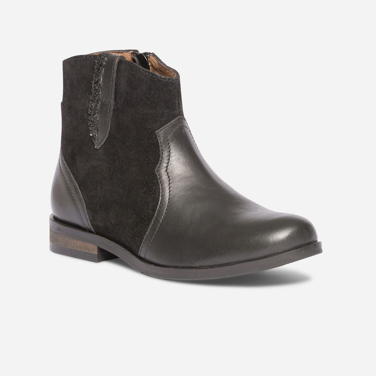 Boots noir en cuir bi matière