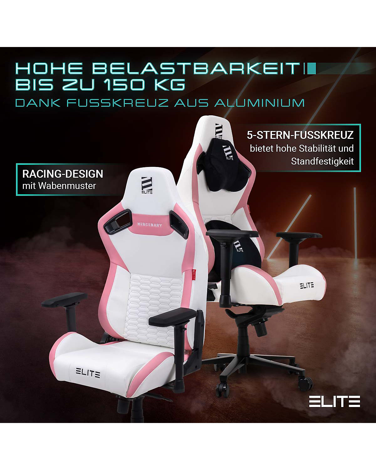 Gaming Stuhl MERCENARY - Ergonomischer Luxus Gaming Stuhl - 4D Armlehnen