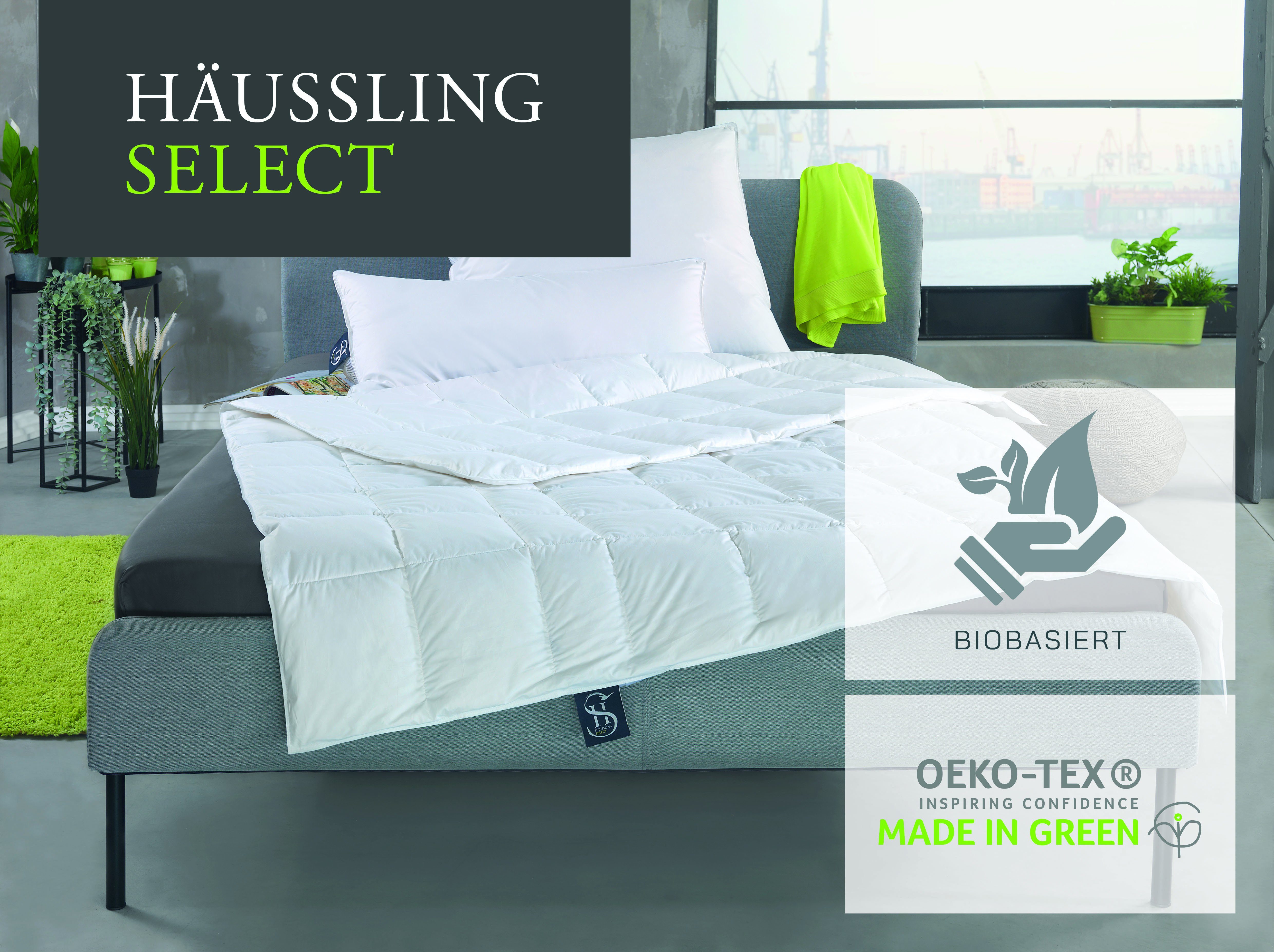 Daunenkissen Häussling Select-Made in Green, Haeussling, Füllung: weiße neue Gänsedaunen- und federn, Bezug: 100% Baumwolle, Seitenschläfer, nachhaltiges, hochwertiges Daunenprodukt