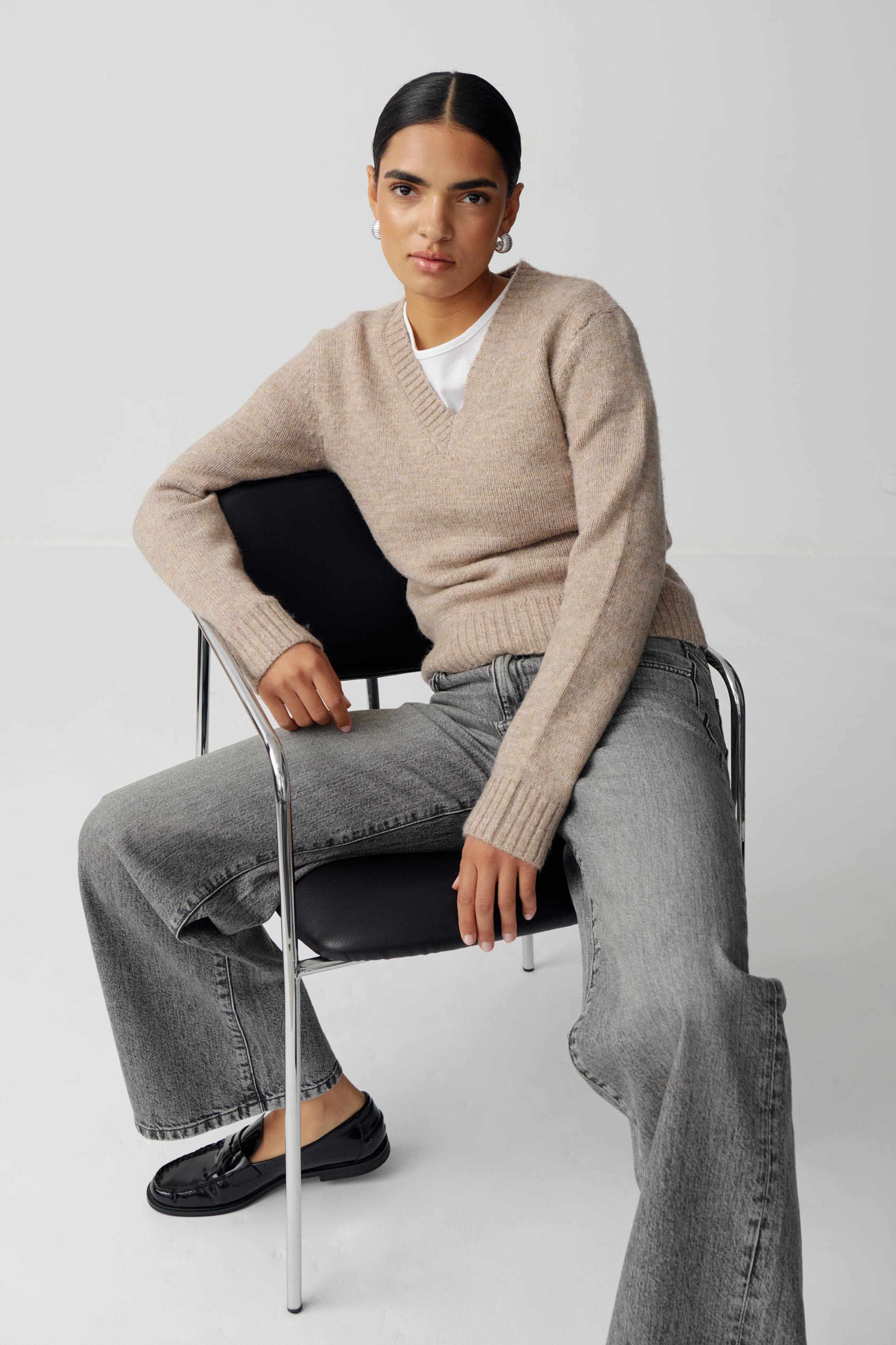 V-neck knitted sweater