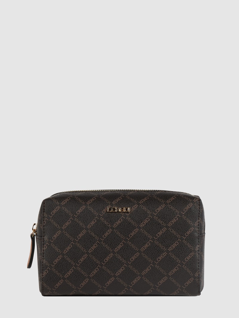 Kosmetiktasche mit Logo-Muster in mittelbraun