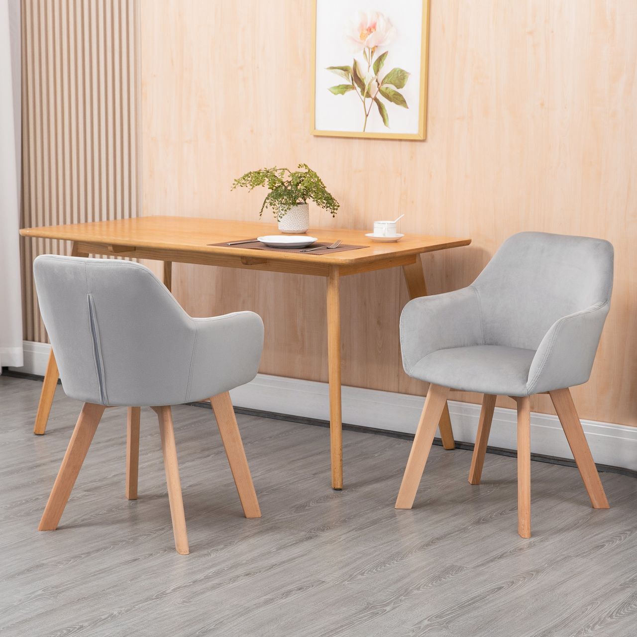 HOMCOM Esszimmerstühle 2er Set, Küchenstuhl mit Armlehne, Rückenlehne, Samtoptik