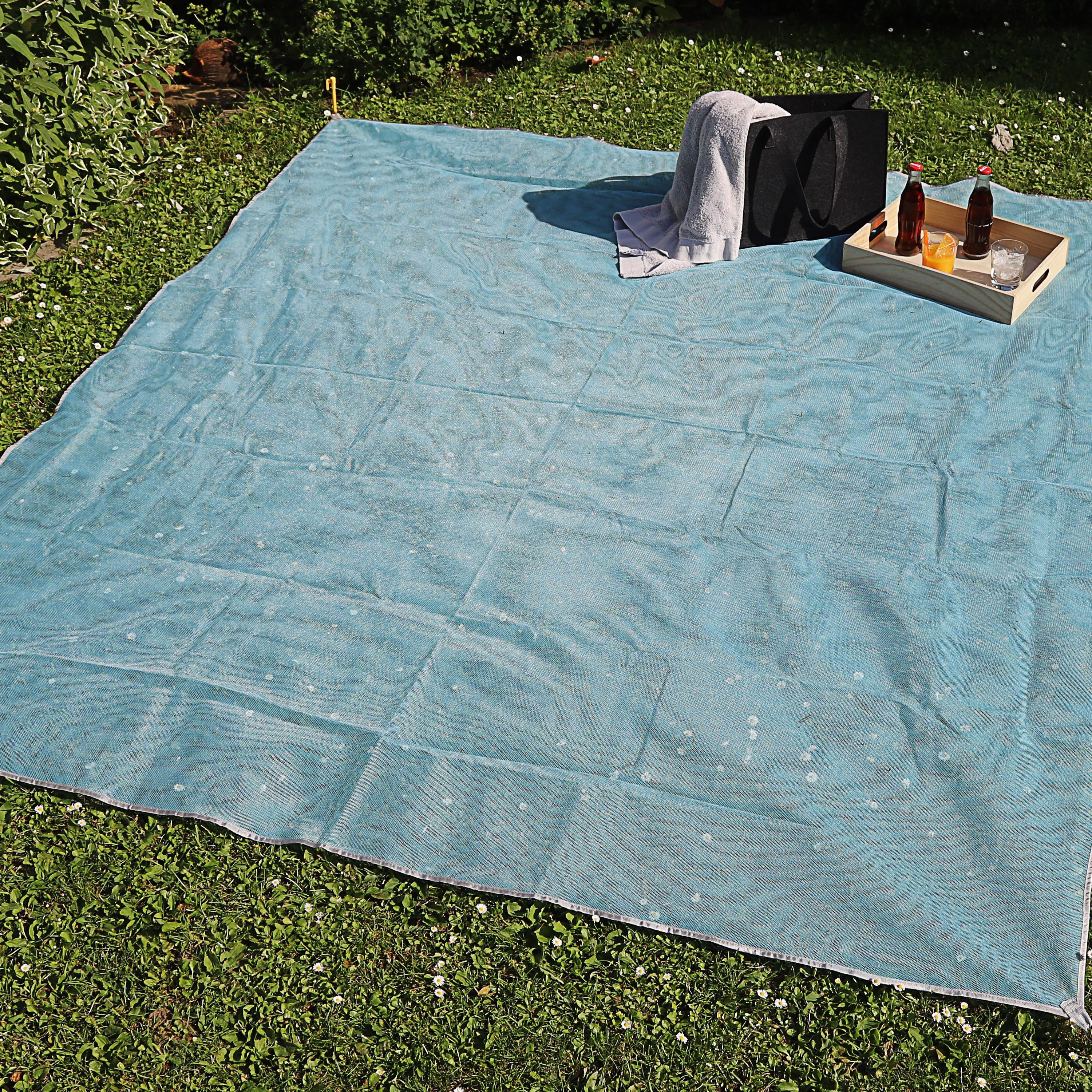 CEPEWA Strandtuch Stranddecke sandfrei blau 200x200cm Heringe Beutel