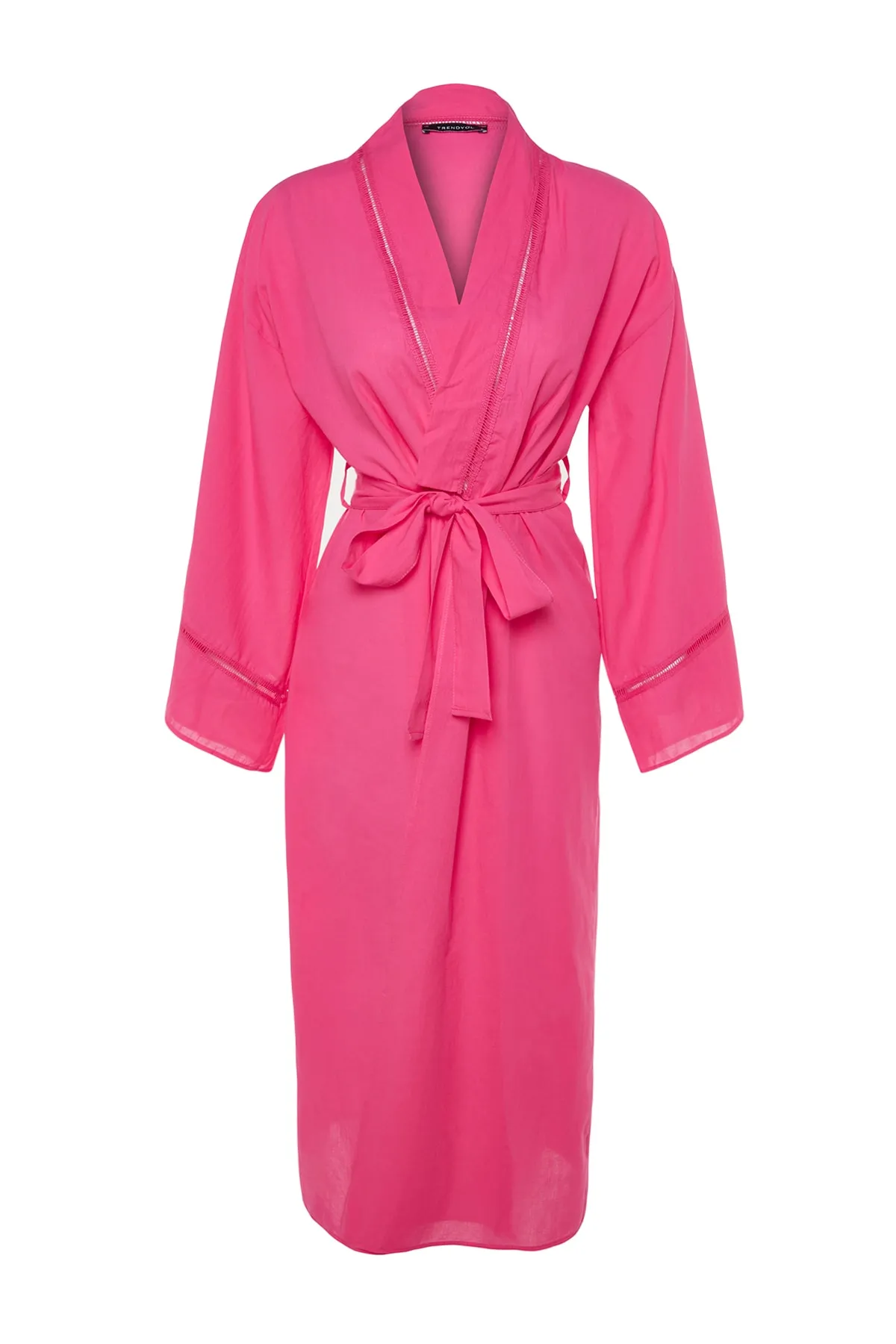 Trendyol Collection  Rosa Maxi-Accessoire mit gewebten Streifen und Gürtel, 100 % Baumwolle, Kimono und Kaftan TBESS21KM0094