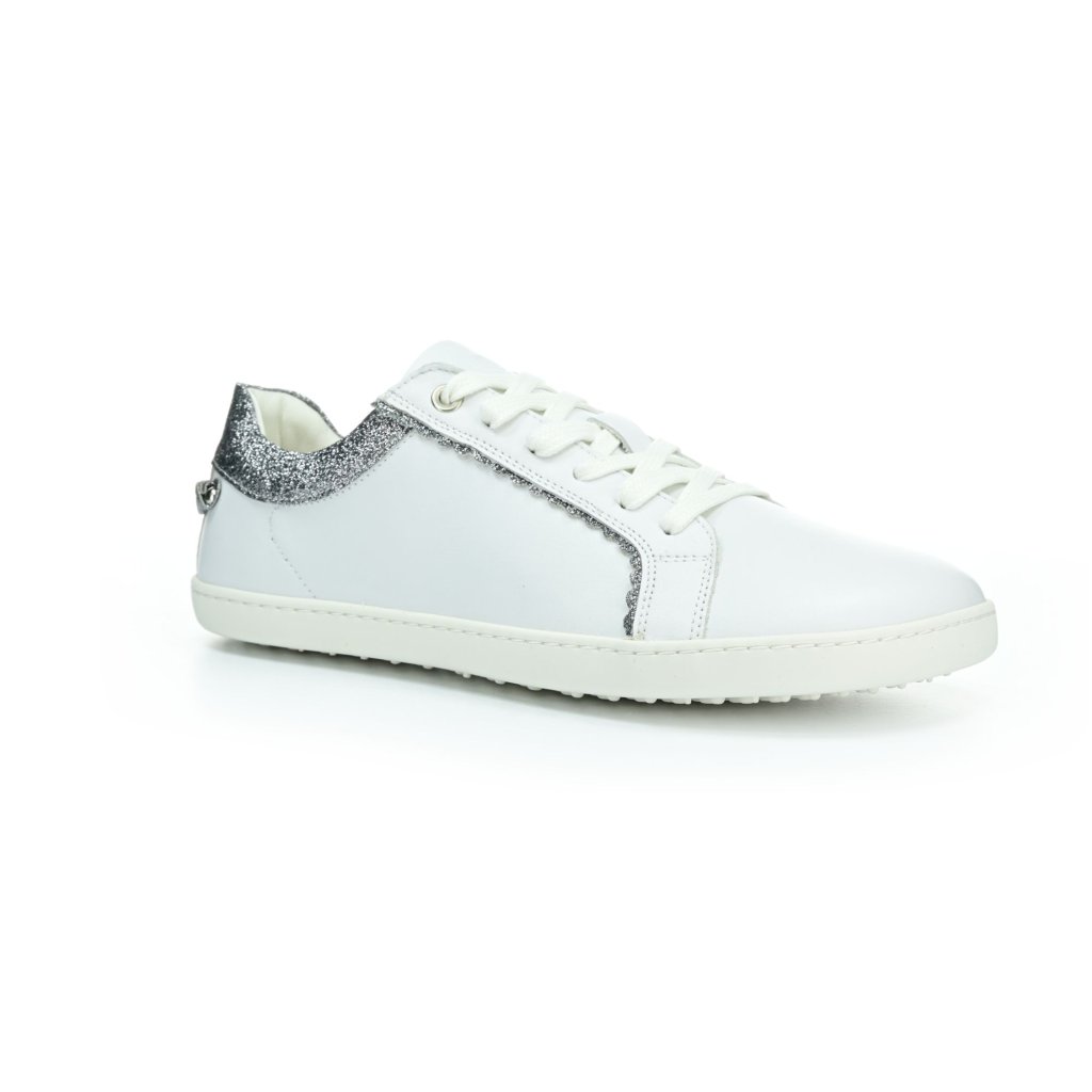 Shapen Feelin Chic White Glitter Leather Barfuß-Halbschuhe