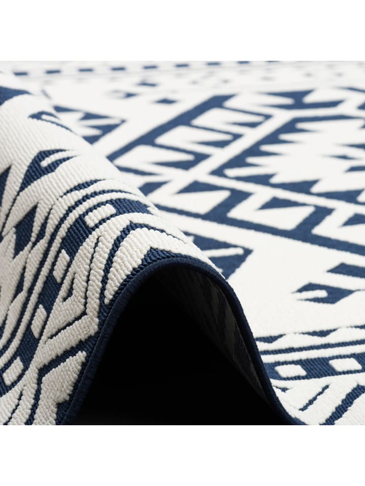 Pergamon In- und Outdoor Teppich Santorin Ethno Bordüre in Blau günstig kaufen 140 x 200 cm