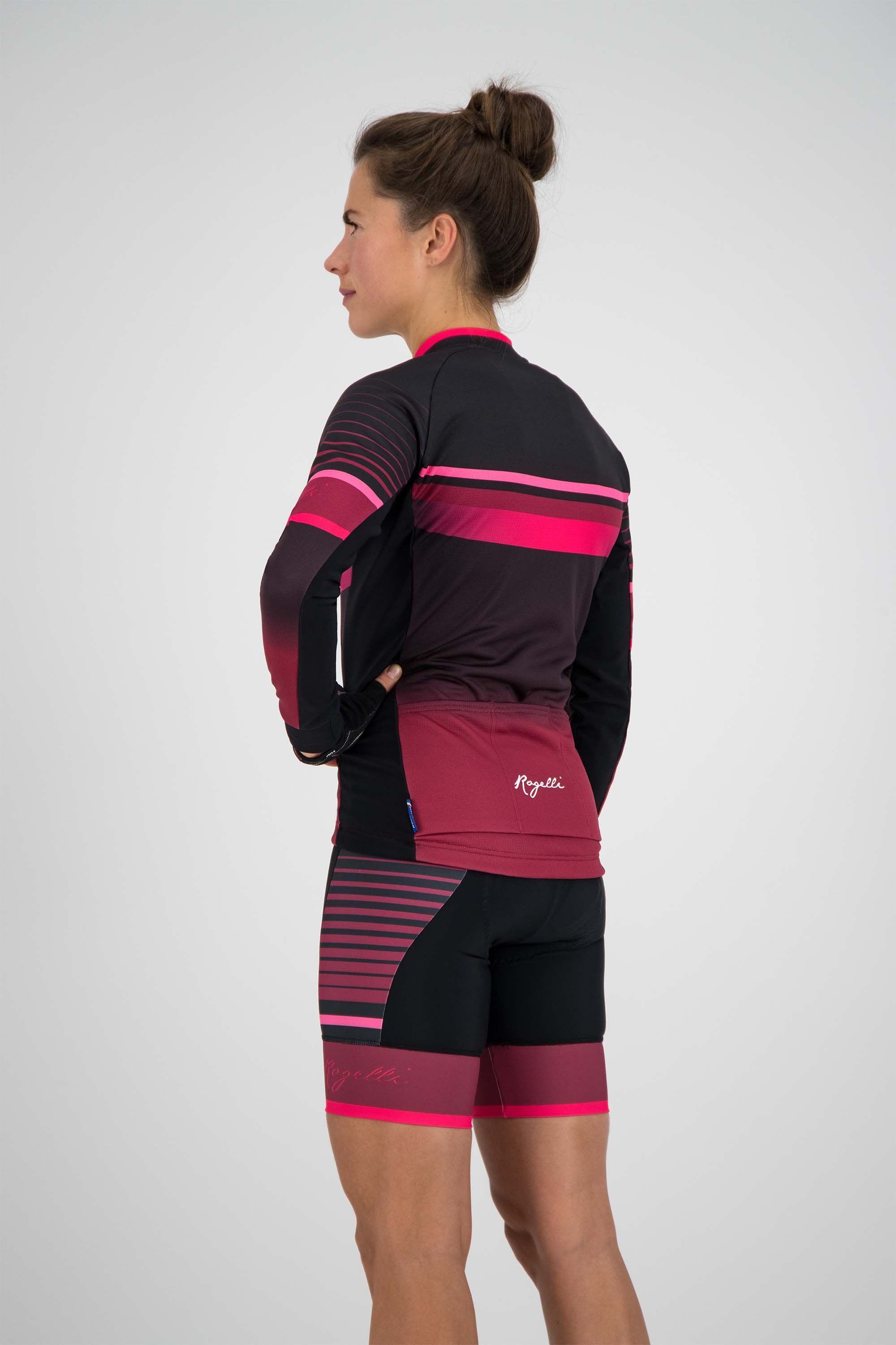 Rogelli Impress Bordeaux/Rosa Damen Radtrikot Langarm