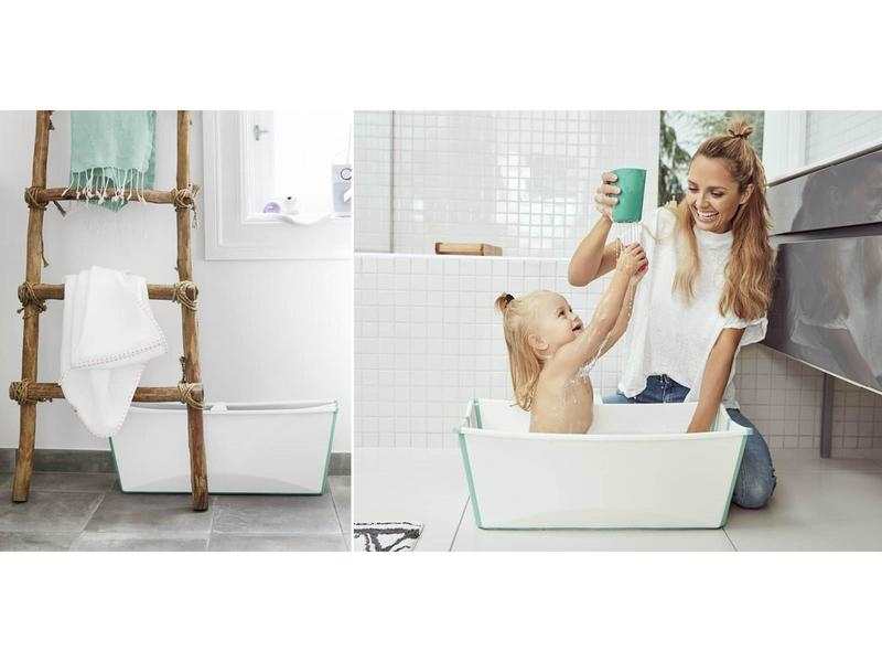 Ensemble baignoire et support Flexi Bath blanc et bleu
