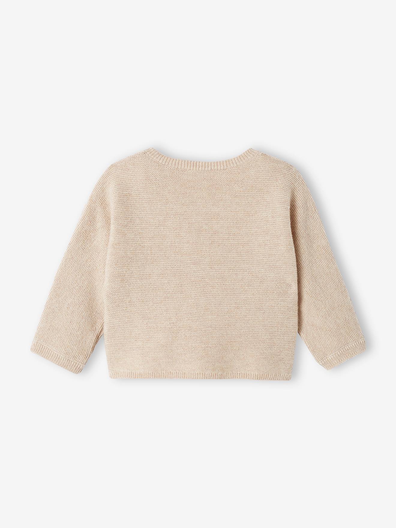 Cardigan brassière bébé en laine et coton beige chiné