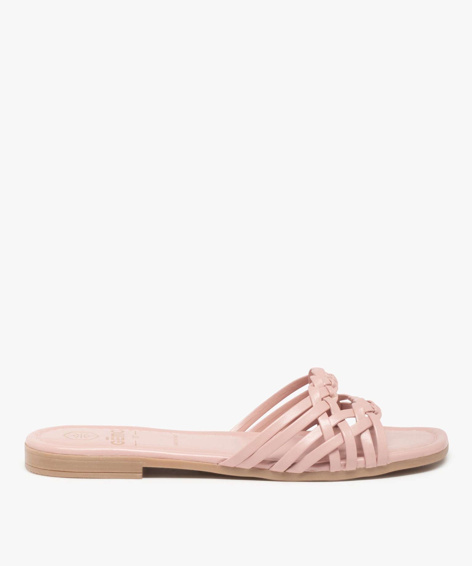 Mules femme à talon plat et fines brides tressées rose | GEMO
