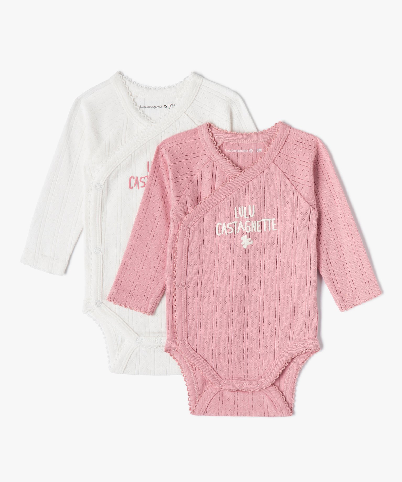 Body bébé en maille ajourée à ouverture croisée - LuluC... rose | GEMO