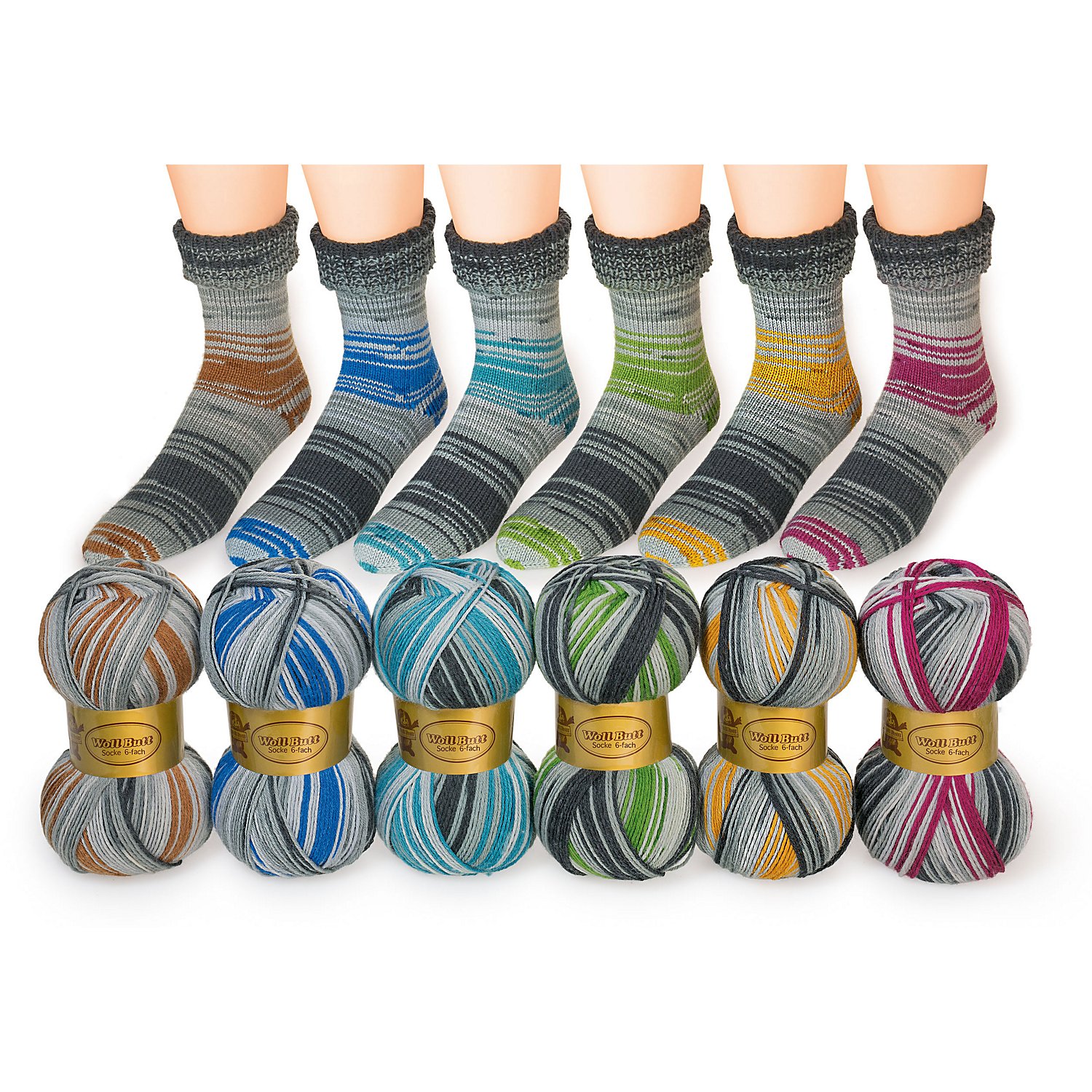 Woll Butt Socke 6-fach color