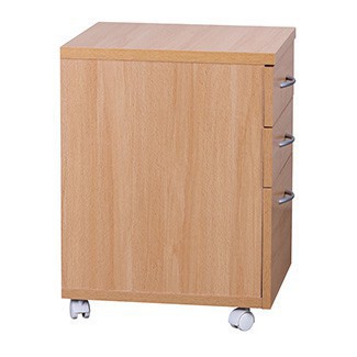 Wohnling Rollcontainer Buche 40 x 60 cm mit 3 Schubladen und Rollen