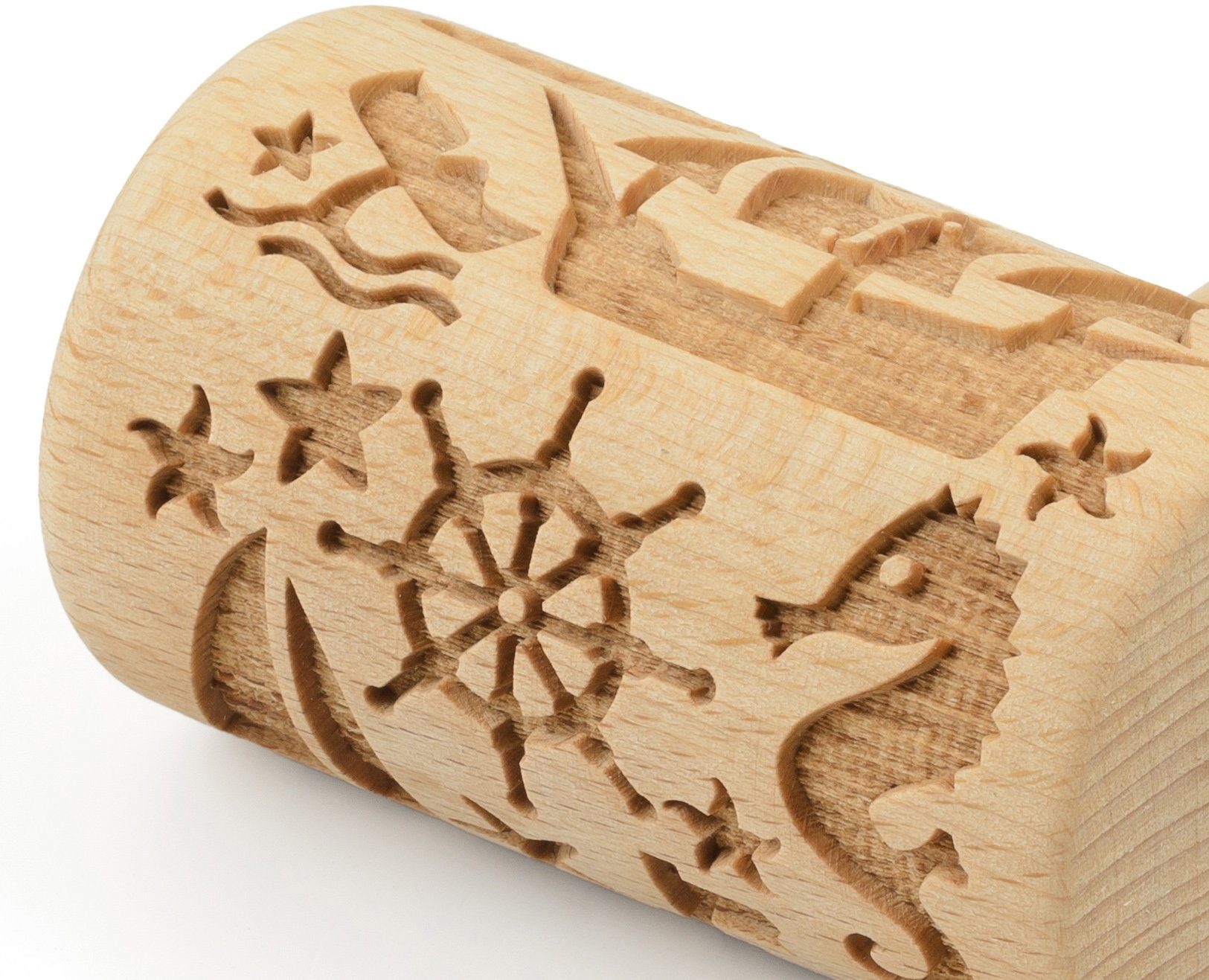 folkroll Teigroller 3D-Motiv-Teigrolle Buchenholz, Maritim