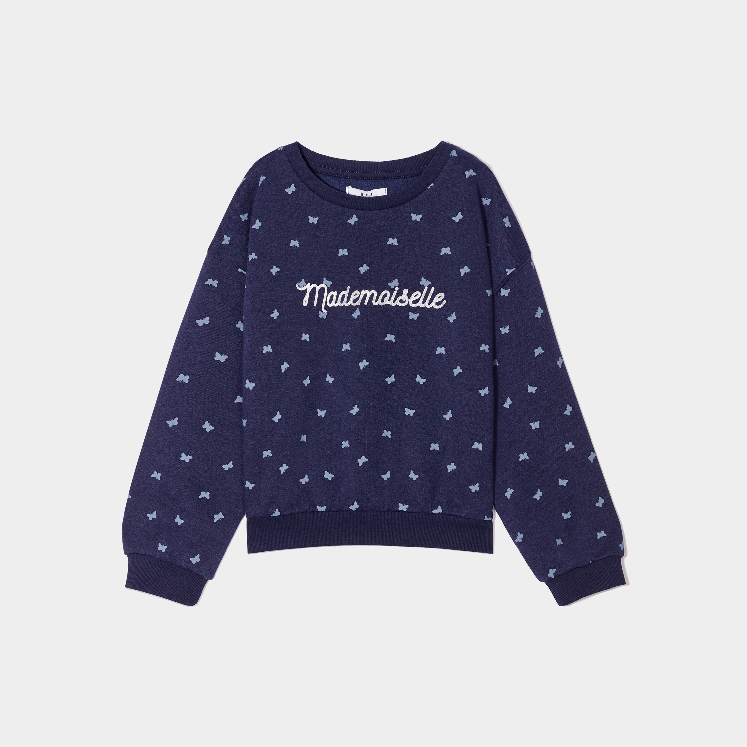 Sweat col rond manches longues bleu marine fille | La Halle