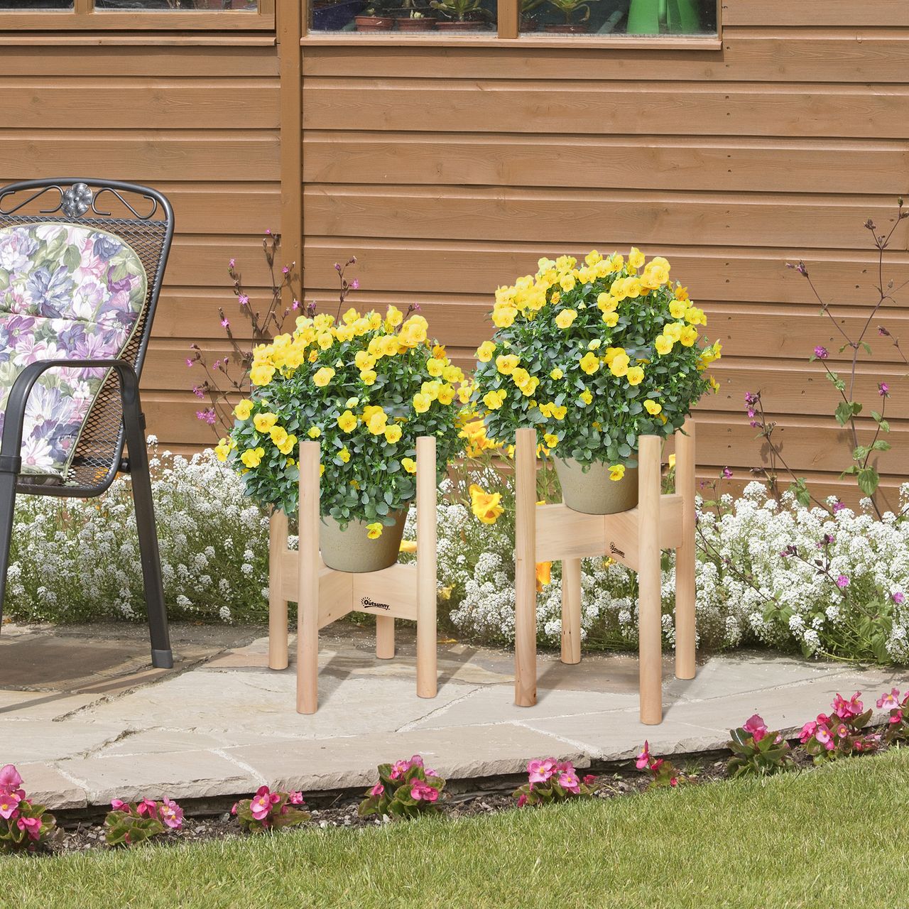 Outsunny Blumenständer 2er Set aus Holz Pflanzenständer Set