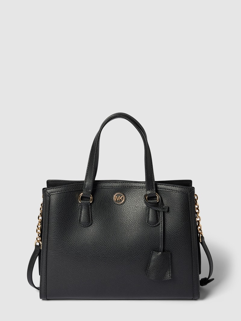 Handtasche aus Leder mit Label-Applikation Modell 'CHANTAL' in schwarz