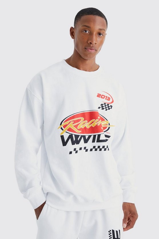 Oversize Sweatshirt-Trainingsanzug mit Racing Moto Print