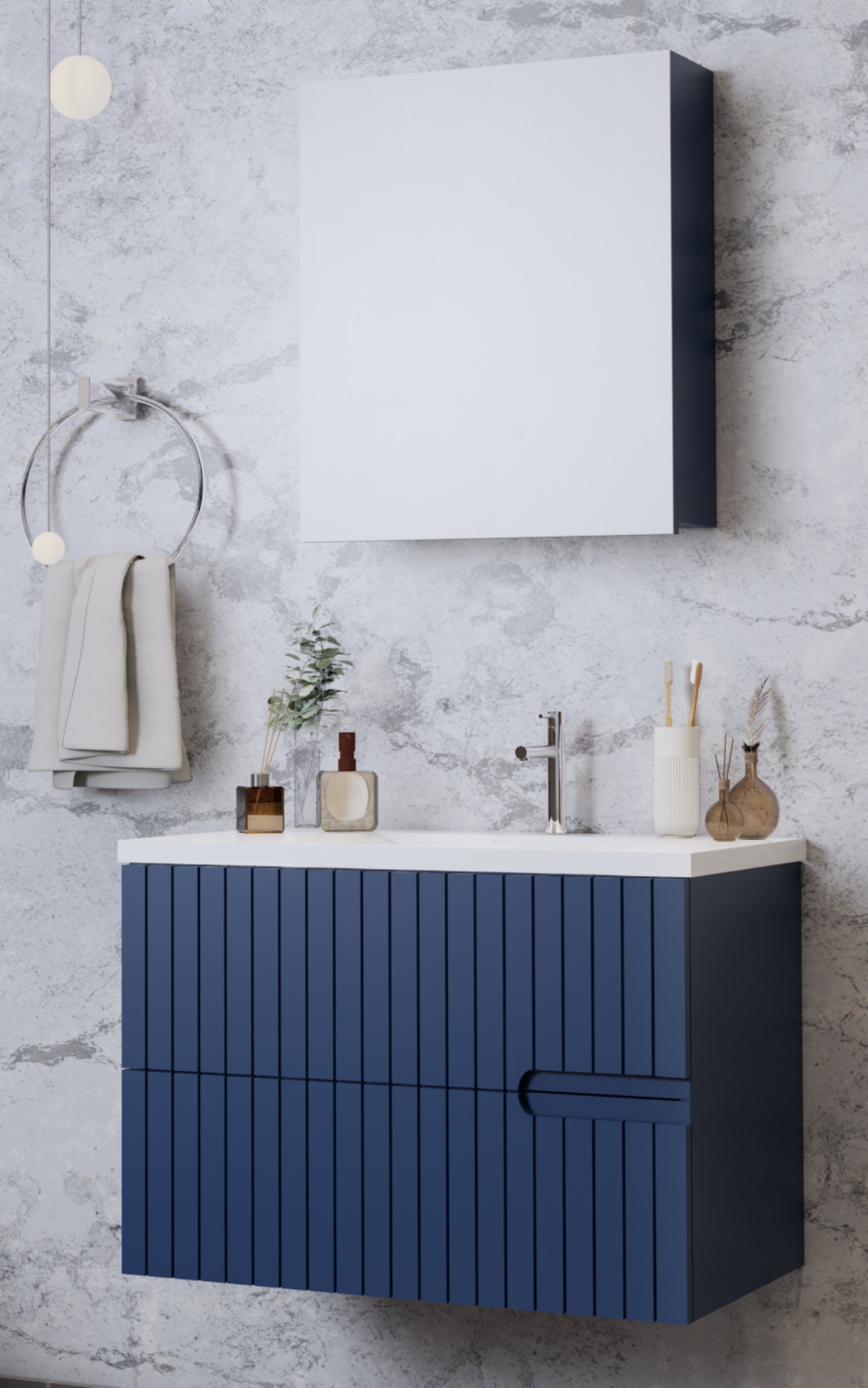 All-4-Home Badezimmer-Set Violet, (Set, 2-St., Spiegelschrank, Unterschrank mit Waschbecken), Softclose-Funktion, Keramik-Waschbecken, Vormontiert