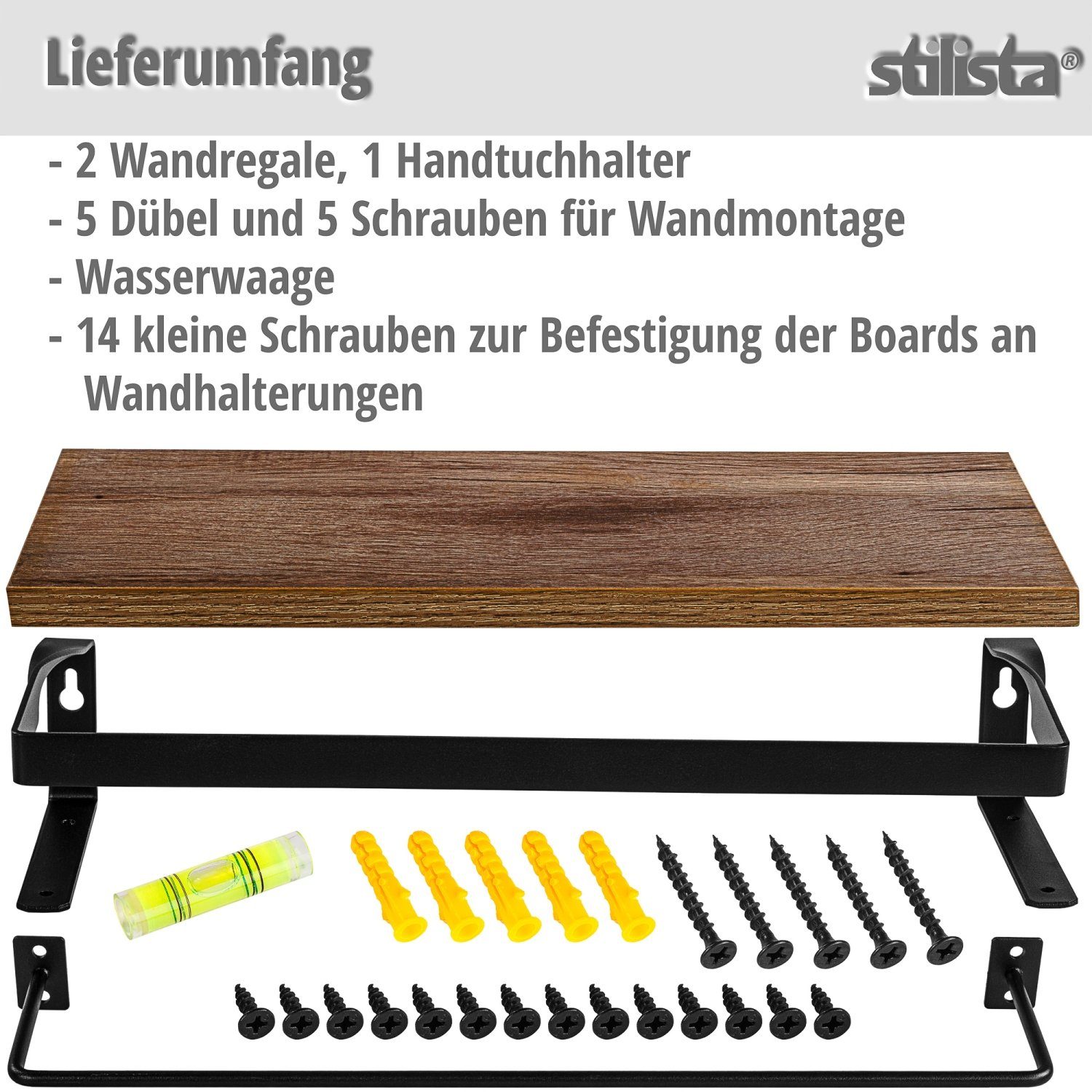 STILISTA Wandregal Küchenregal Wandboard Schweberegal Badregal, Set, Hängeregal, Volato Duo, 2er Set, mit Handtuchalter, Farbwahl