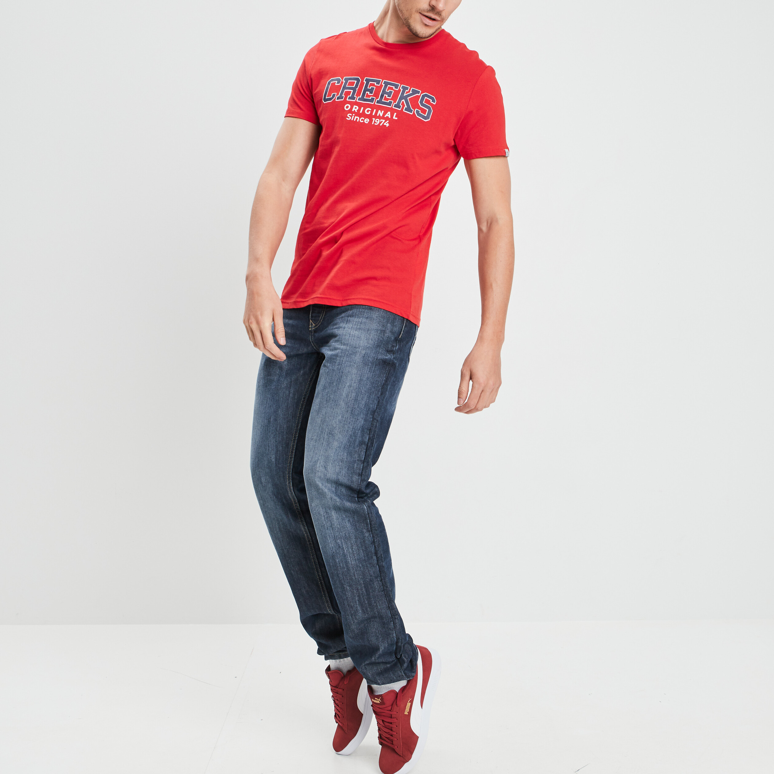 T-shirt manches courtes Creeks rouge homme | La Halle