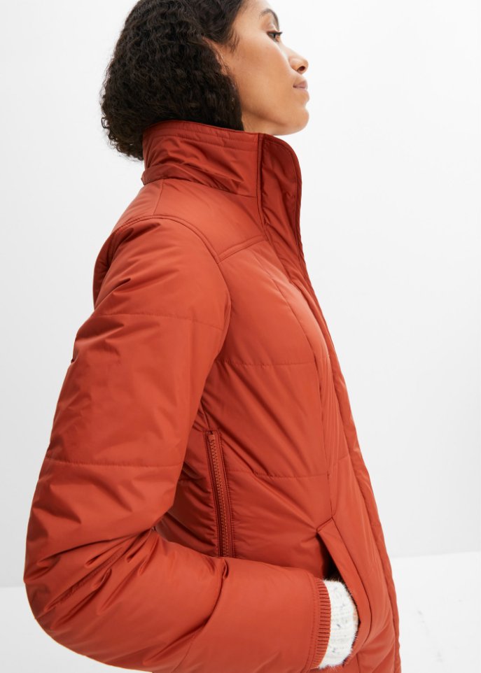 Long-Steppjacke, wattiert mit Kragen und Kapuze