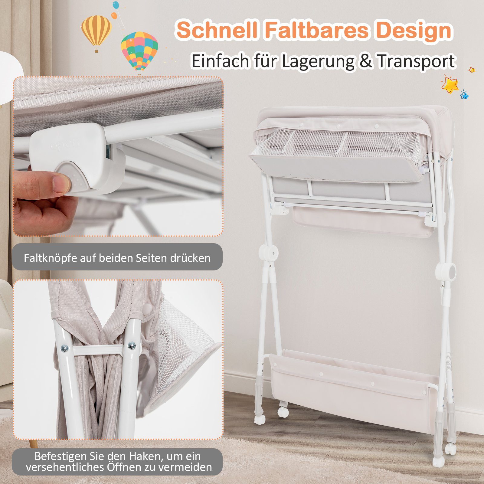 COSTWAY Wickeltisch Babybadewanne, höhenverstellbar & klappbar