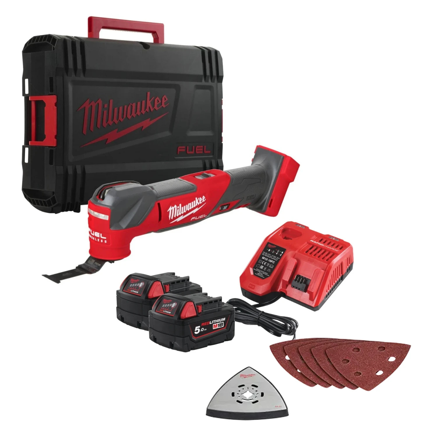 Herramienta multifunción inalámbrica Milwaukee 4933478492 M18 FMT-502X M18 de 18 V y 5,0 Ah con batería de iones de litio.
